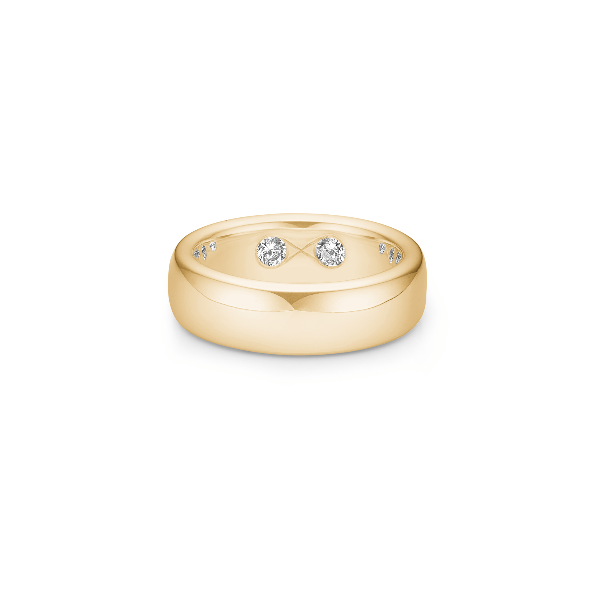Mens Large Eternity Band fra Julie Sandlau - bred, poleret ring i 18 karat guld med to brillantslebne diamanter