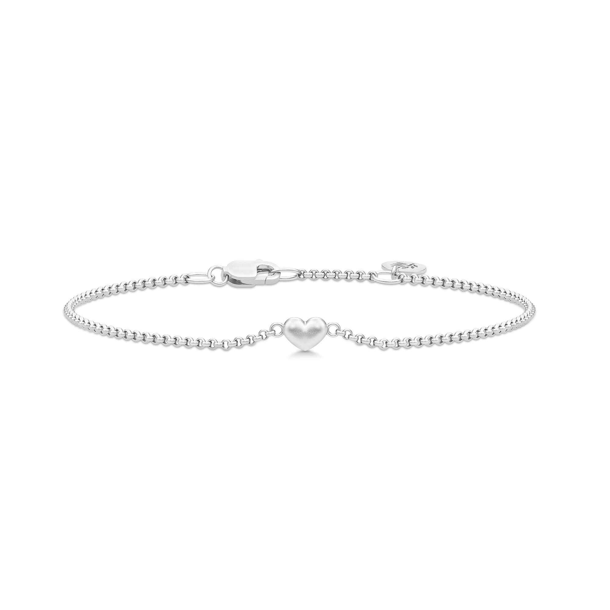 Love Bracelet, kædearmbånd i satinrhodineret sølv med lille hjertecharm