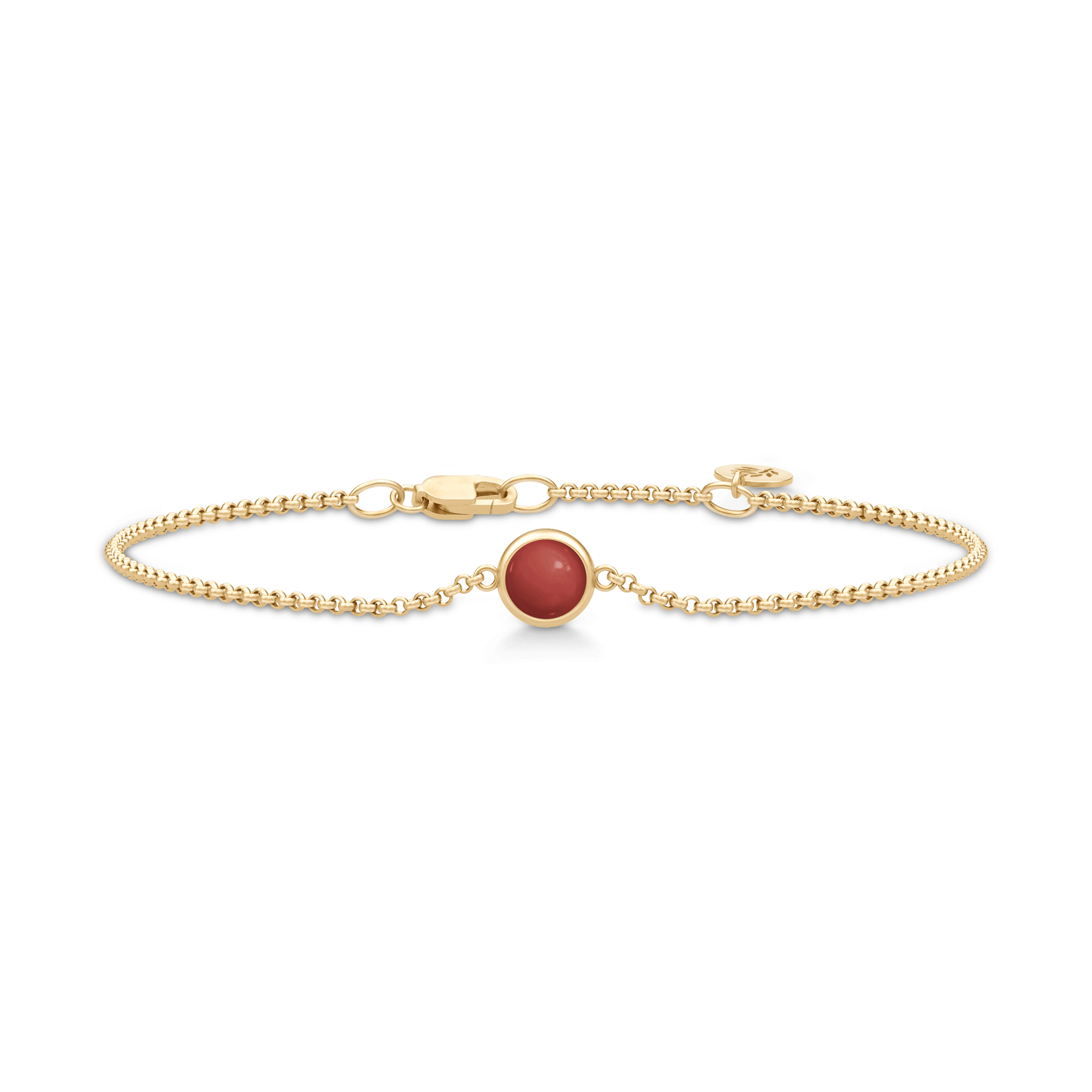Primini armbånd fra Julie Sandlau i forgyldt sølv med mørkerød cabochon-krystal