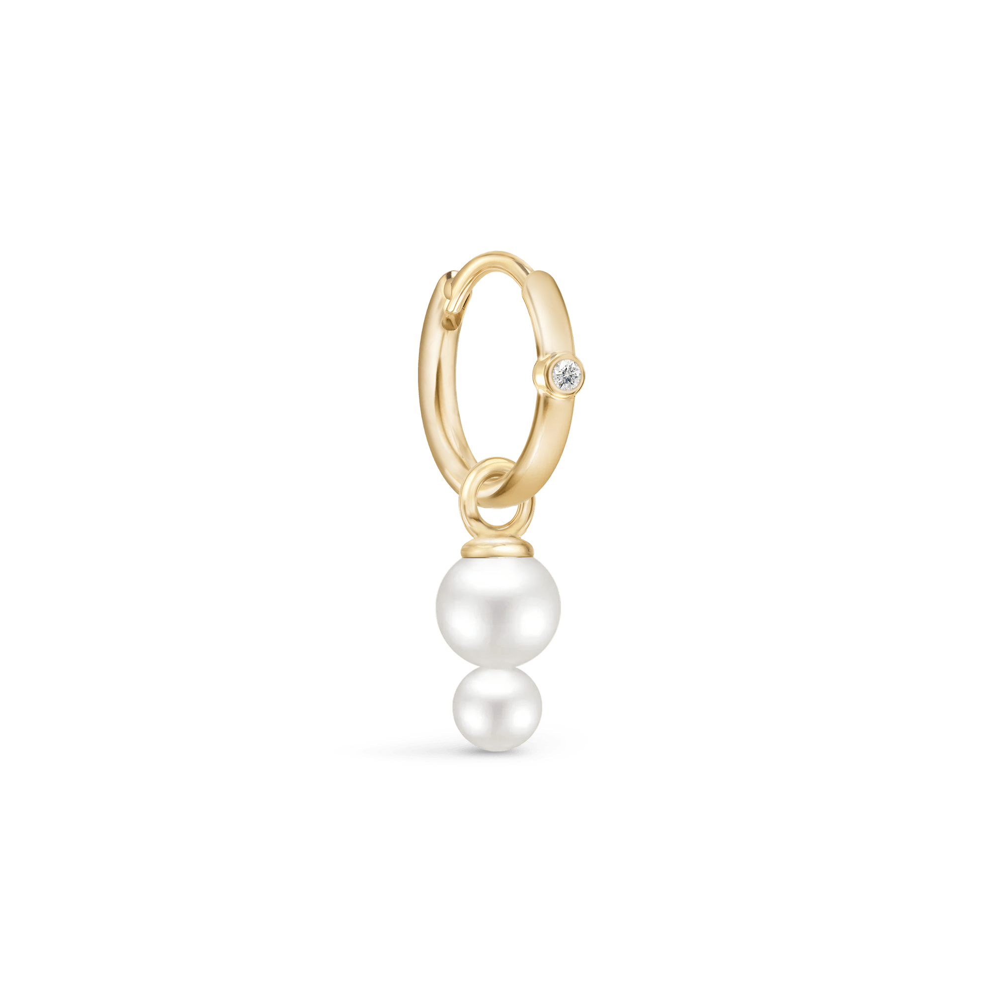 Purity and Eden Look – hoop med diamant og hængende ferskvandsperler i 14K guld, product shot.