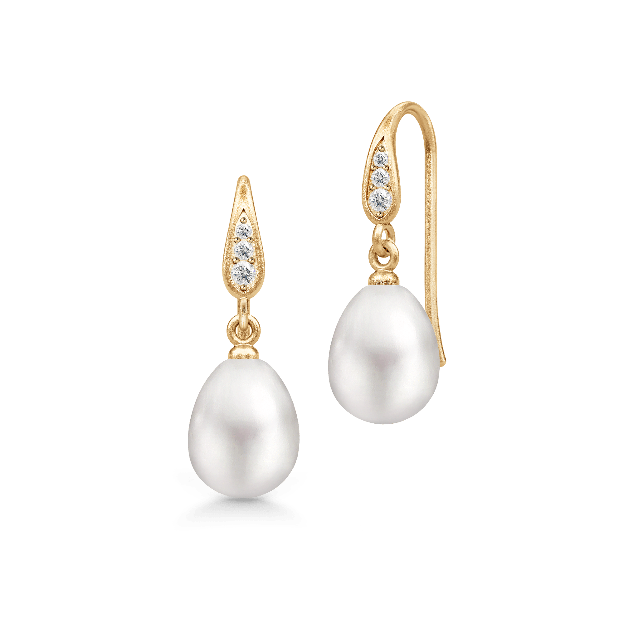 Ocean Earrings, forgyldte øreringe med ferskvandsperler og klare zirkoniaer