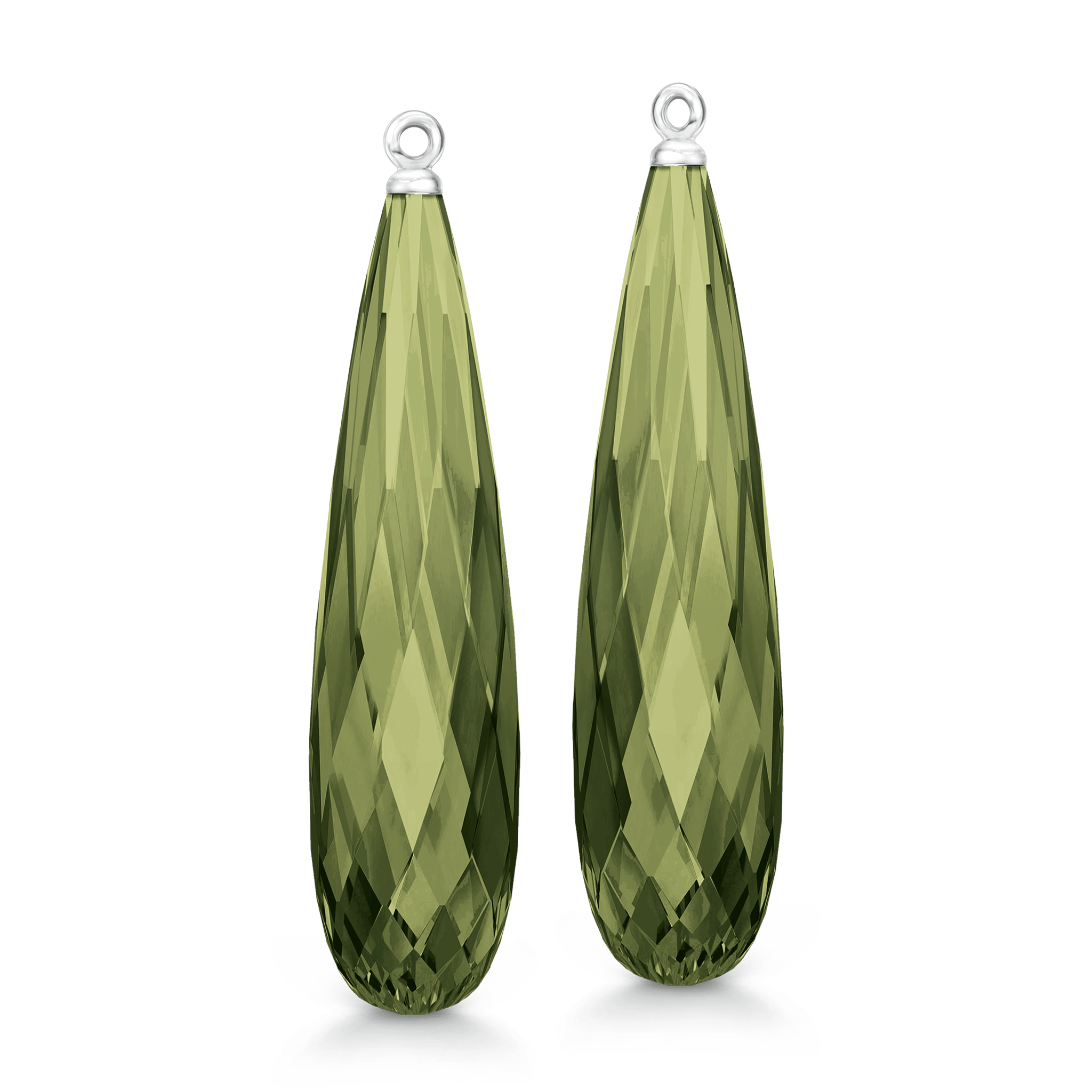 Par Briolette Ear Pendants i hvidguld med aflange olivengrønne quartz-briolette dråber