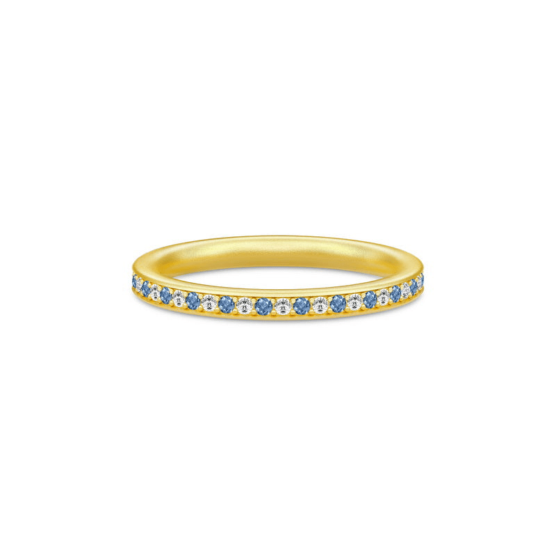 Infinity Ring i forgyldt sølv med blå og klare zirkonia sten