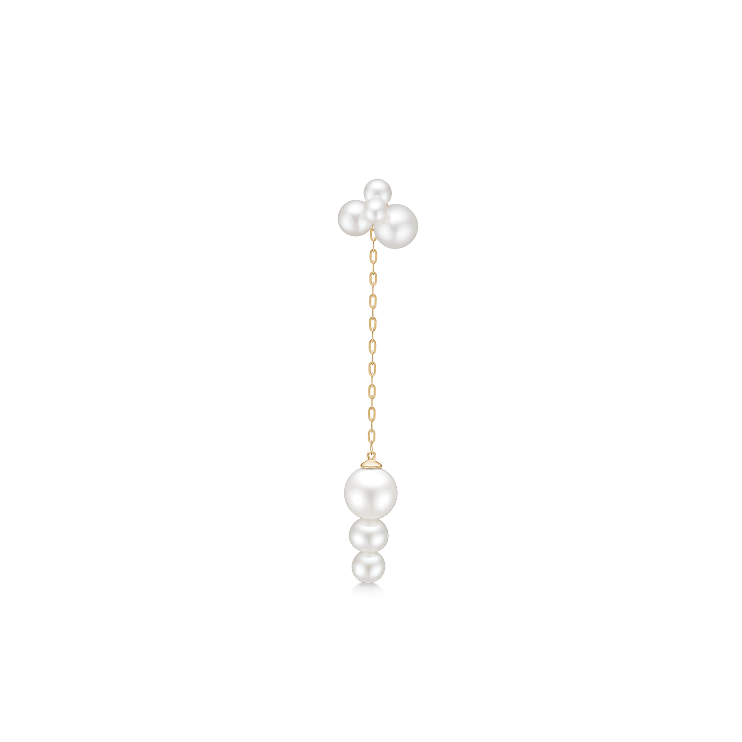 Edna Ear Pendant Look set fra siden, med perleklynge for oven og drop af tre ferskvandsperler for neden.