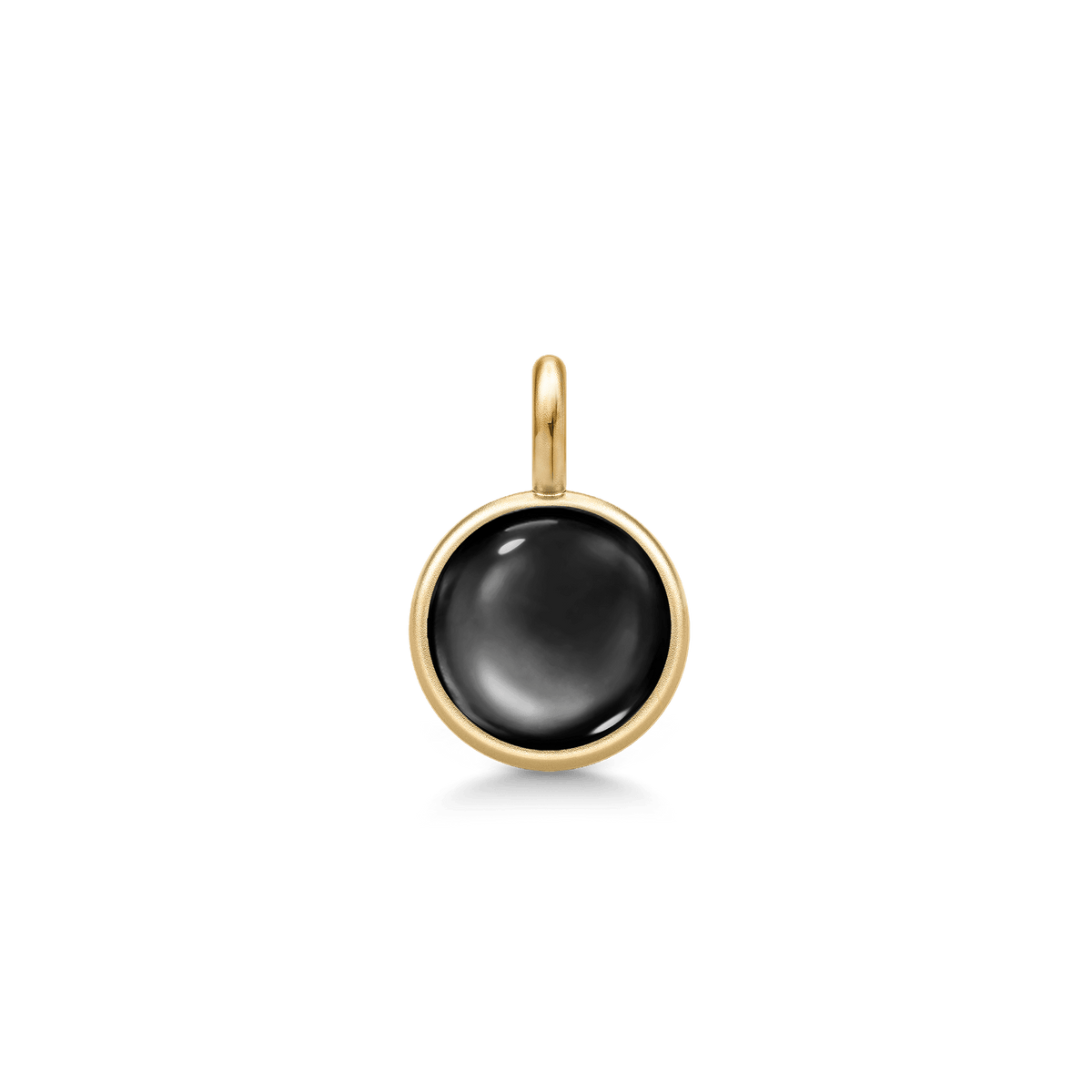 Prime Pendant i guld med sort cabochonslebet krystal, set forfra