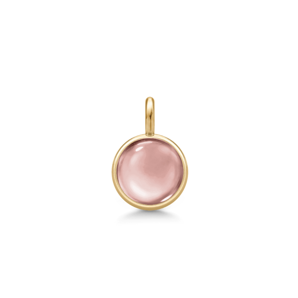 Prime Pendant i guld med gammelrosa cabochonslebet krystal, set forfra