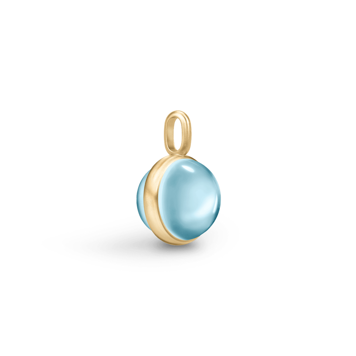 Prime Pendant i guld med himmelblå cabochonslebet krystal, set fra siden