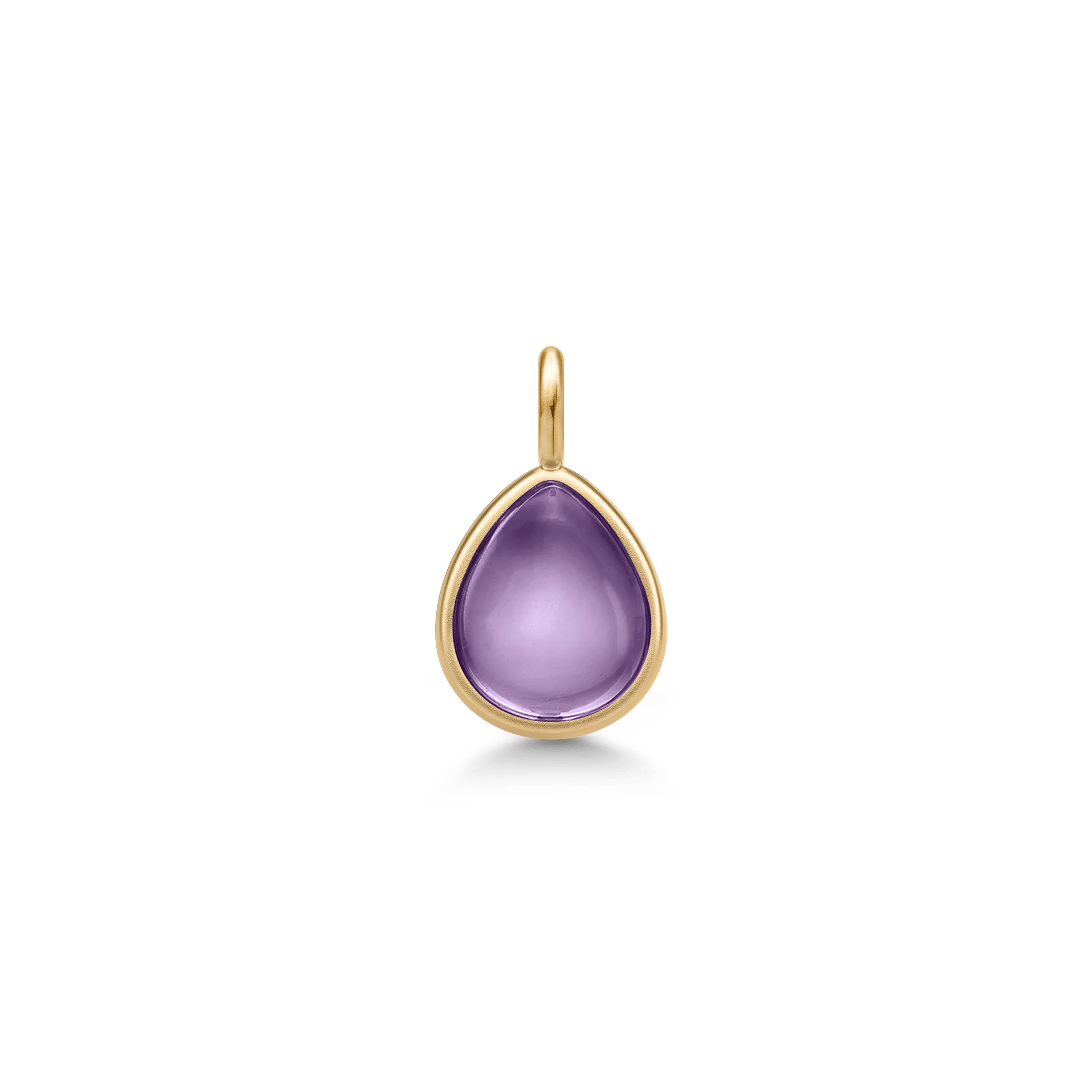 Paloma vedhæng med lilla pear-cabochon krystal i guldindfatning, forfra