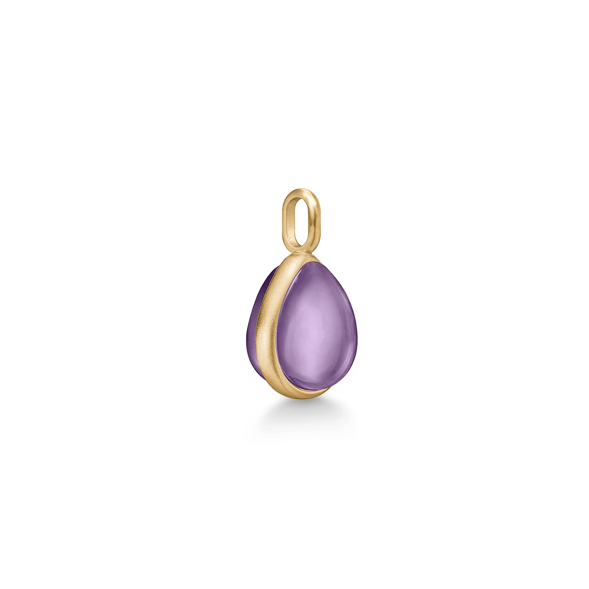 Paloma vedhæng med lilla pear-cabochon krystal i guldindfatning, sidevinkel