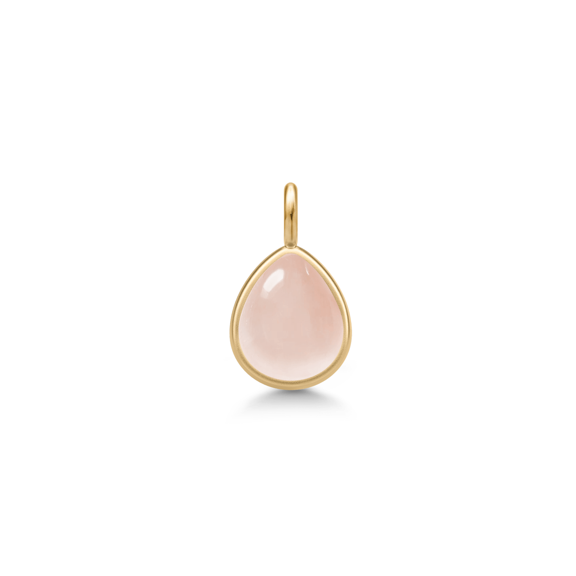 Paloma vedhæng med lyserød pear-cabochon krystal i guldindfatning, forfra