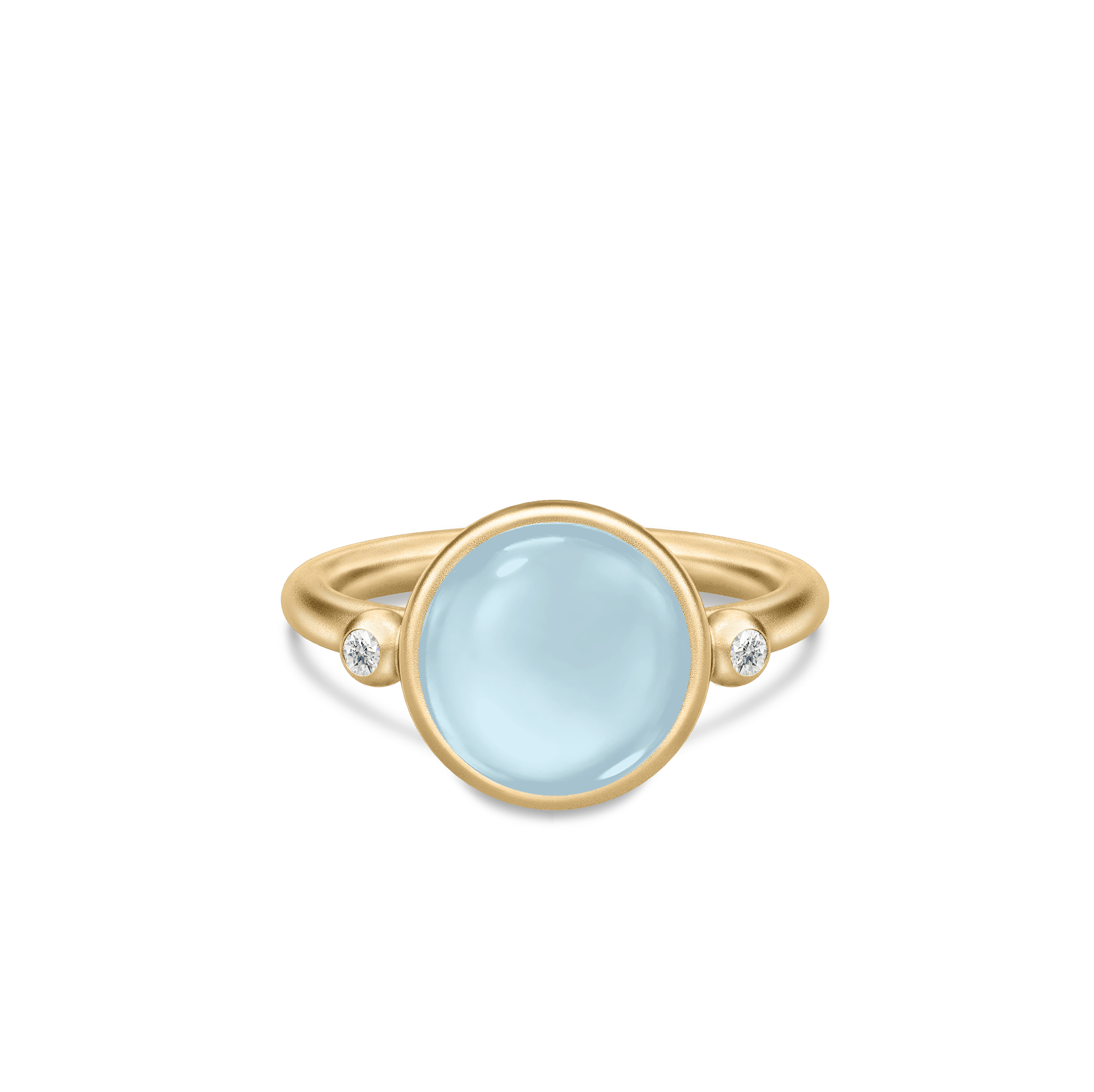 Prime Ring i sandblæst guld med lyseblå cabochon-krystal og cubisk zirkonia