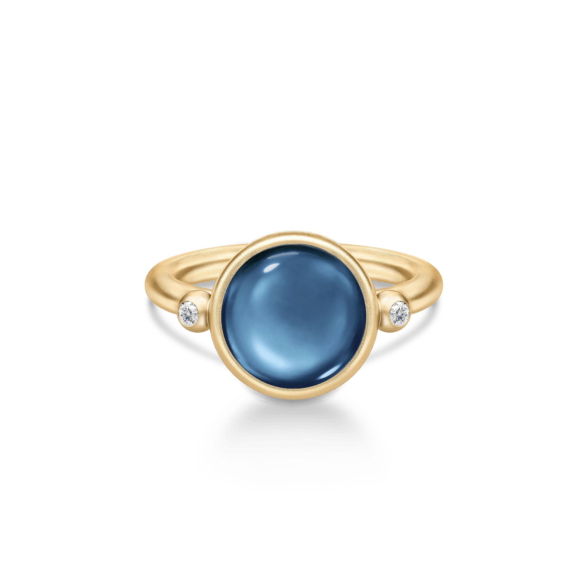 Prime Ring i sandblæst guld med blå cabochon-krystal og cubisk zirkonia