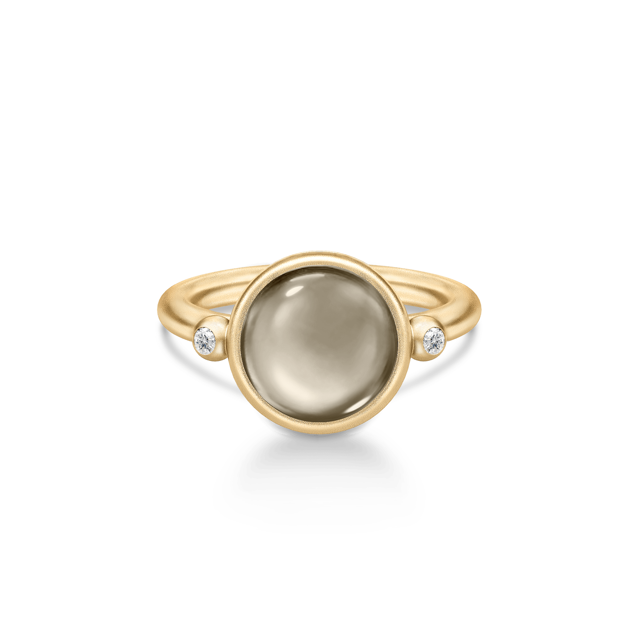 Prime Ring i sandblæst guld med grå røgfarvet cabochon-krystal og cubisk zirkonia