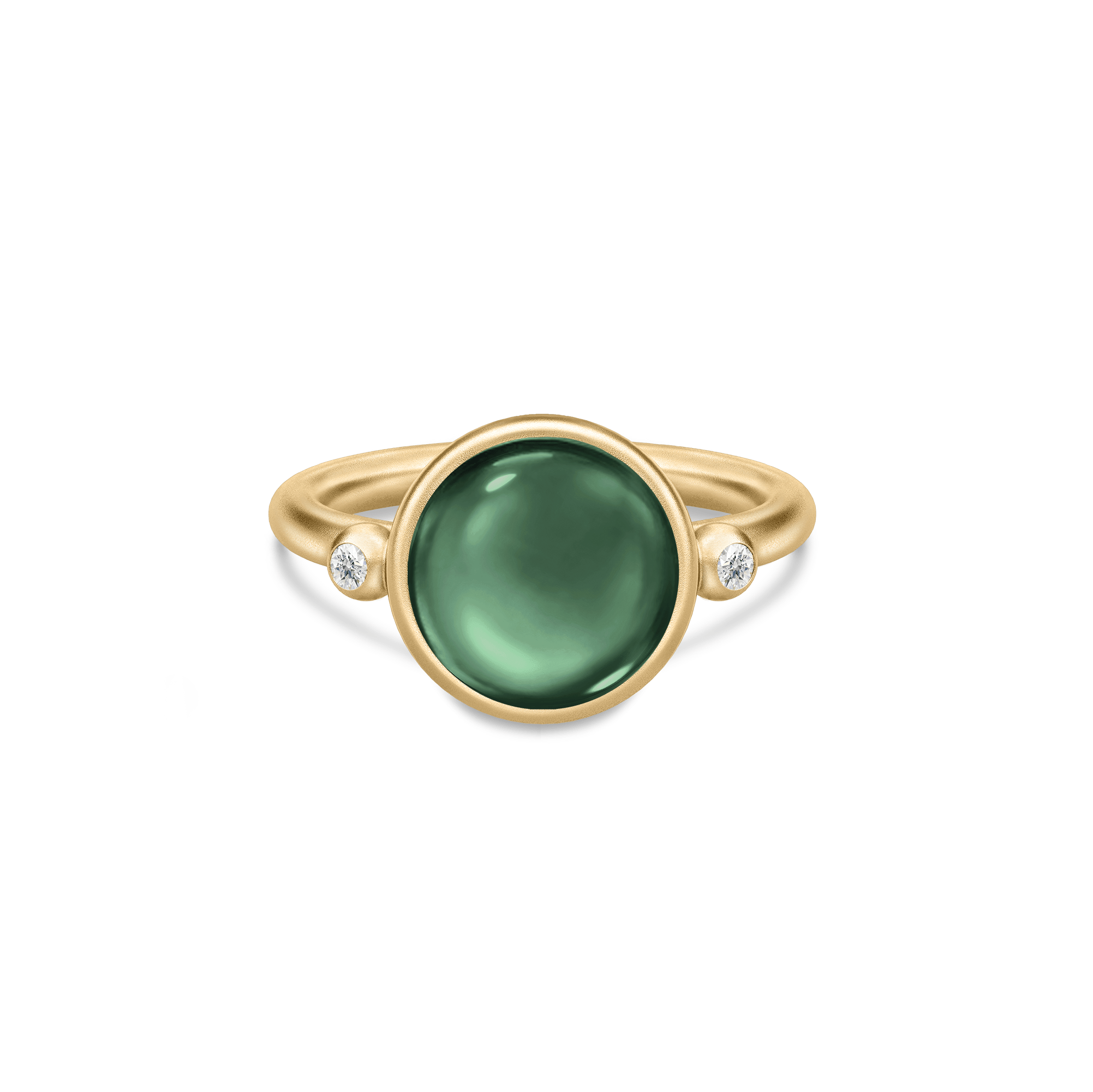 Prime Ring i sandblæst guld med mørkegrøn cabochon-krystal og cubisk zirkonia