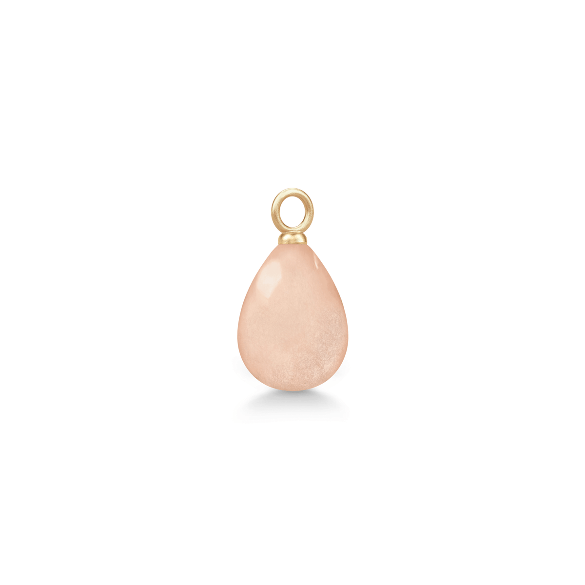 Elina Ear Pendant fra Julie Sandlau i guld med en dråbeformet rosa månesten, set fra siden