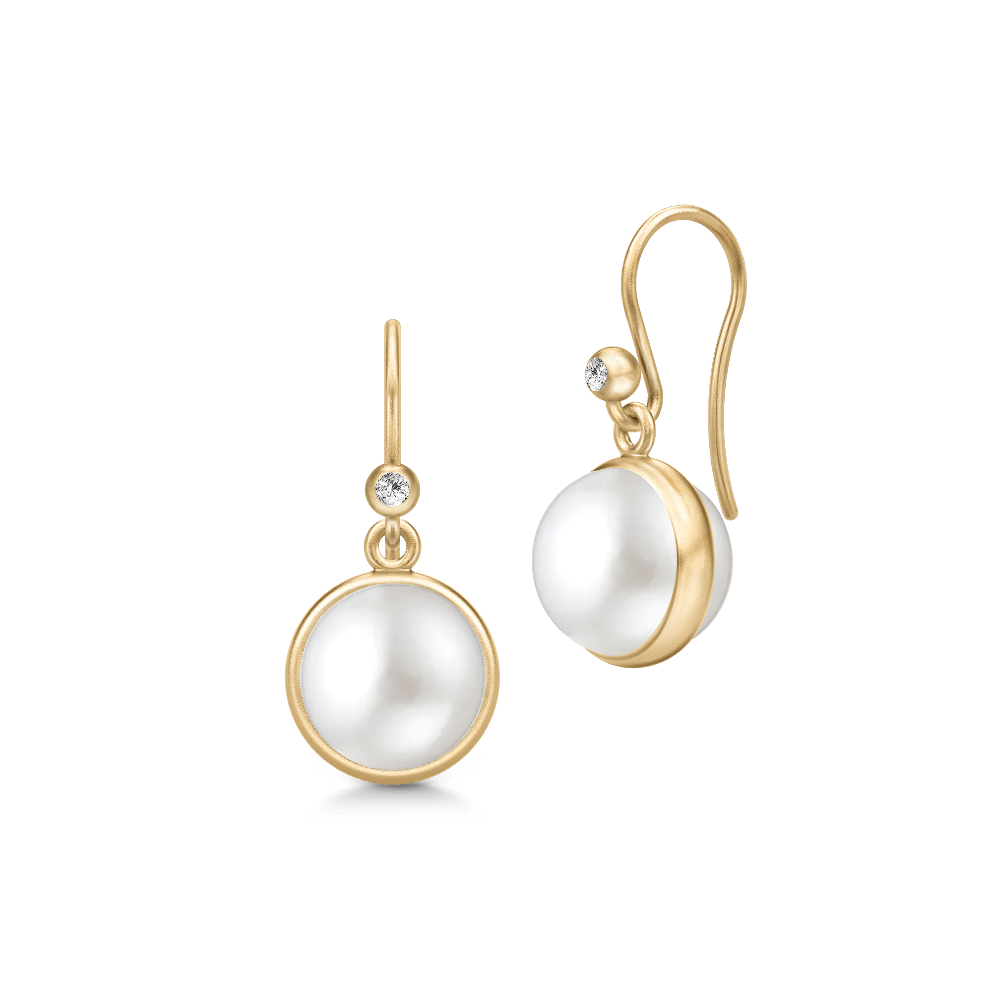 Prime Earrings med hvid perle og diamant i 14K guld