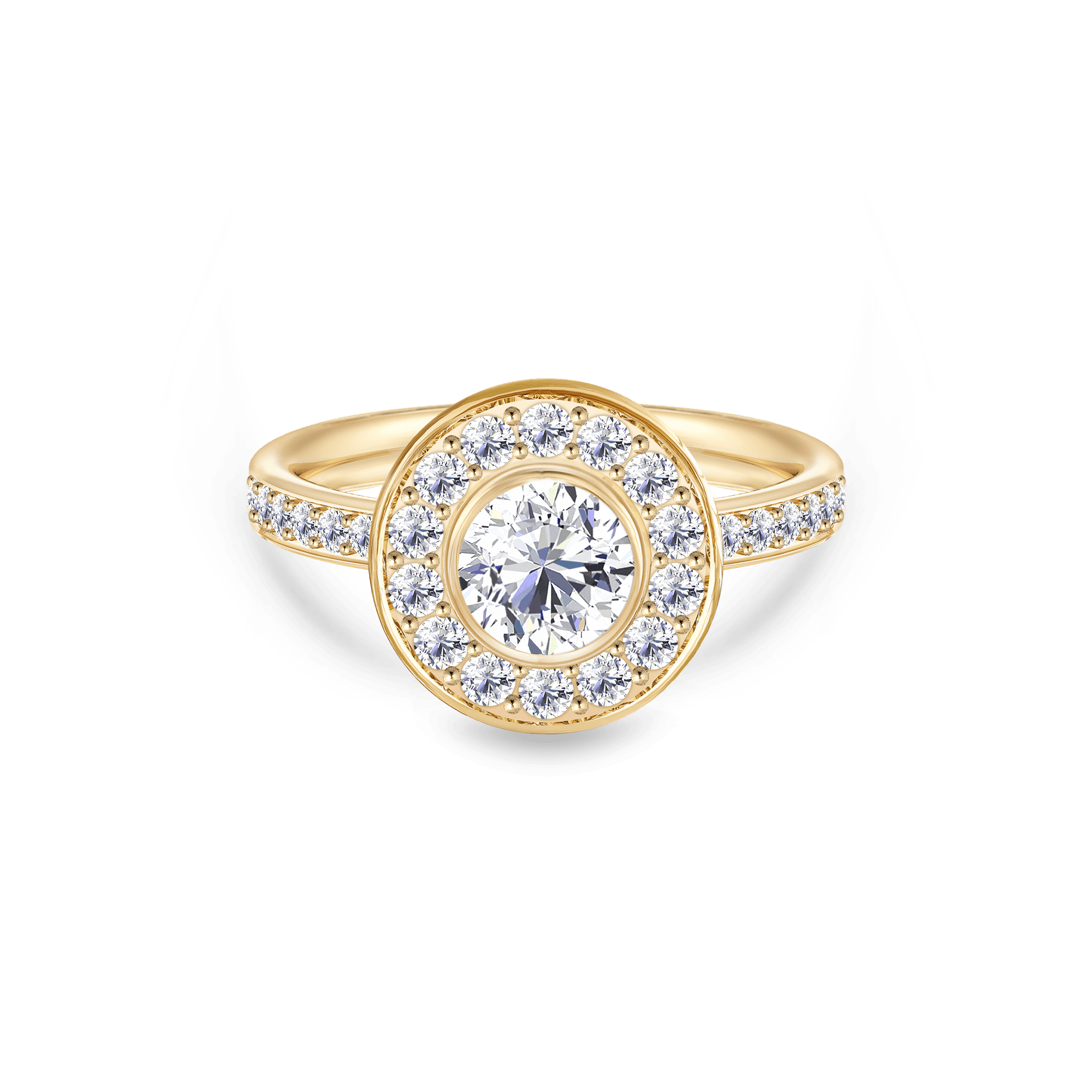 Heritage 0,9 ct. Ring i 18K guld med rund diamant omkranset af diamanthalo