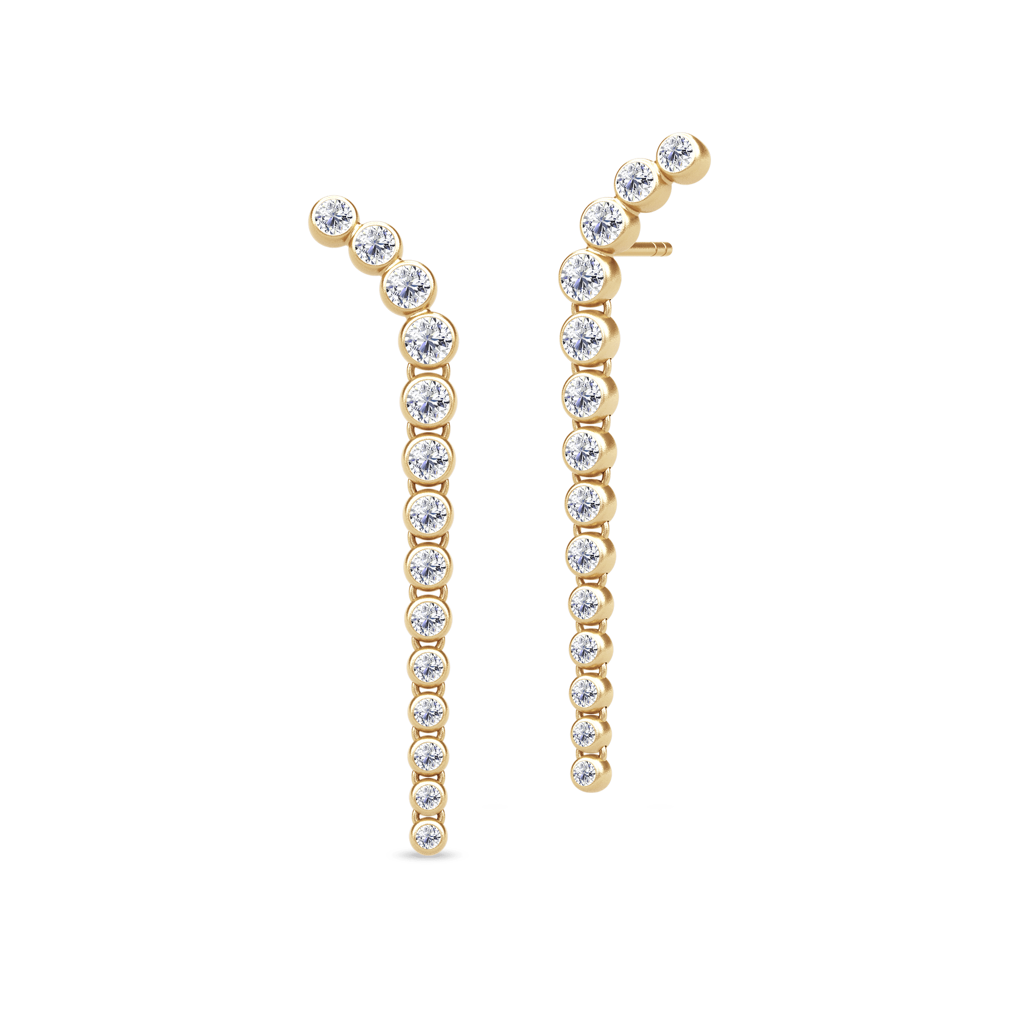 Par gyldne diamantørestikker i buet design, Lumi Earrings fra Julie Sandlau