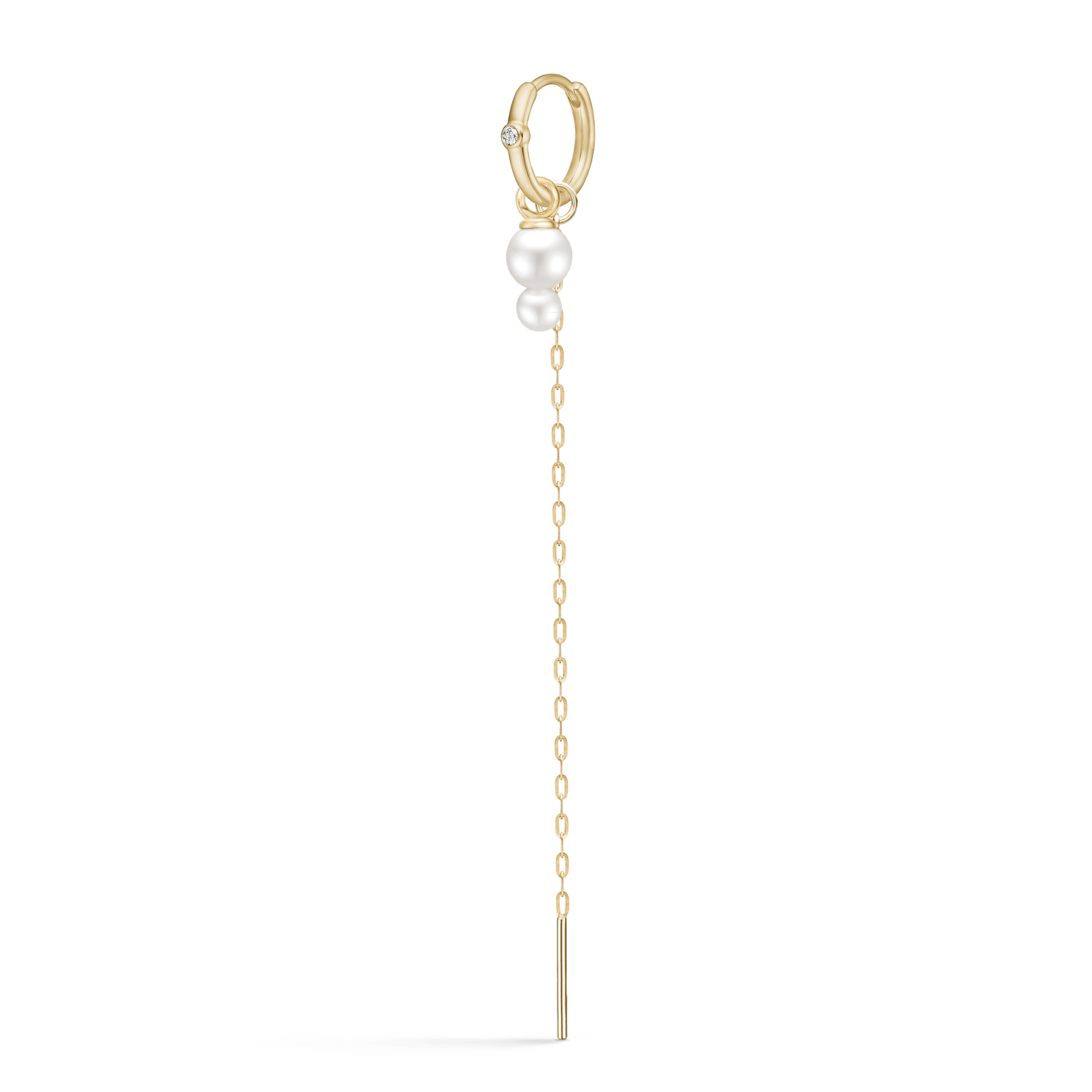 Purity Ear Pendant Look: creol med diamant og hængende perle-drop i guld, set fra siden.