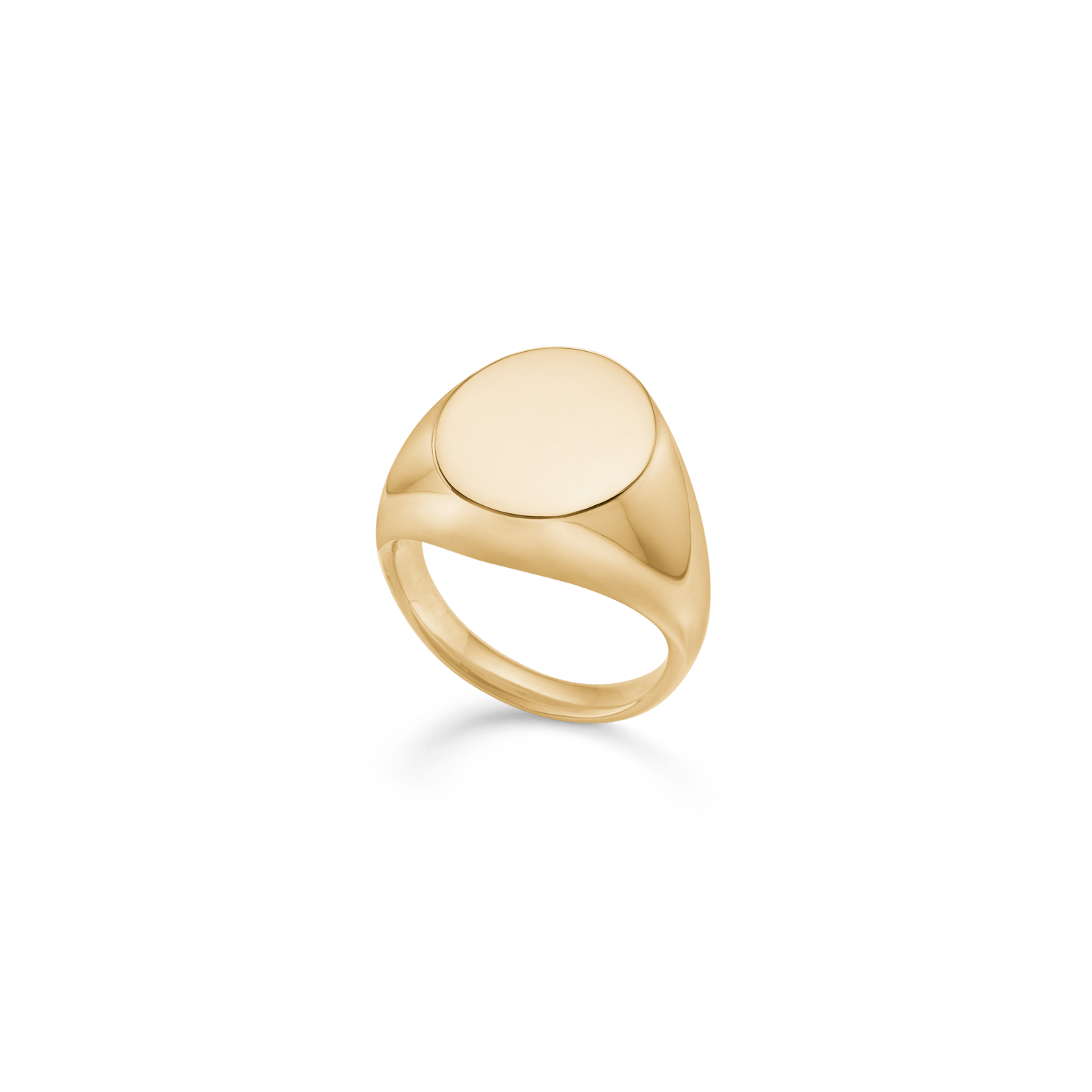Classic Signet Ring i 14K guld med blankt oval signetplade, set skråt fra siden