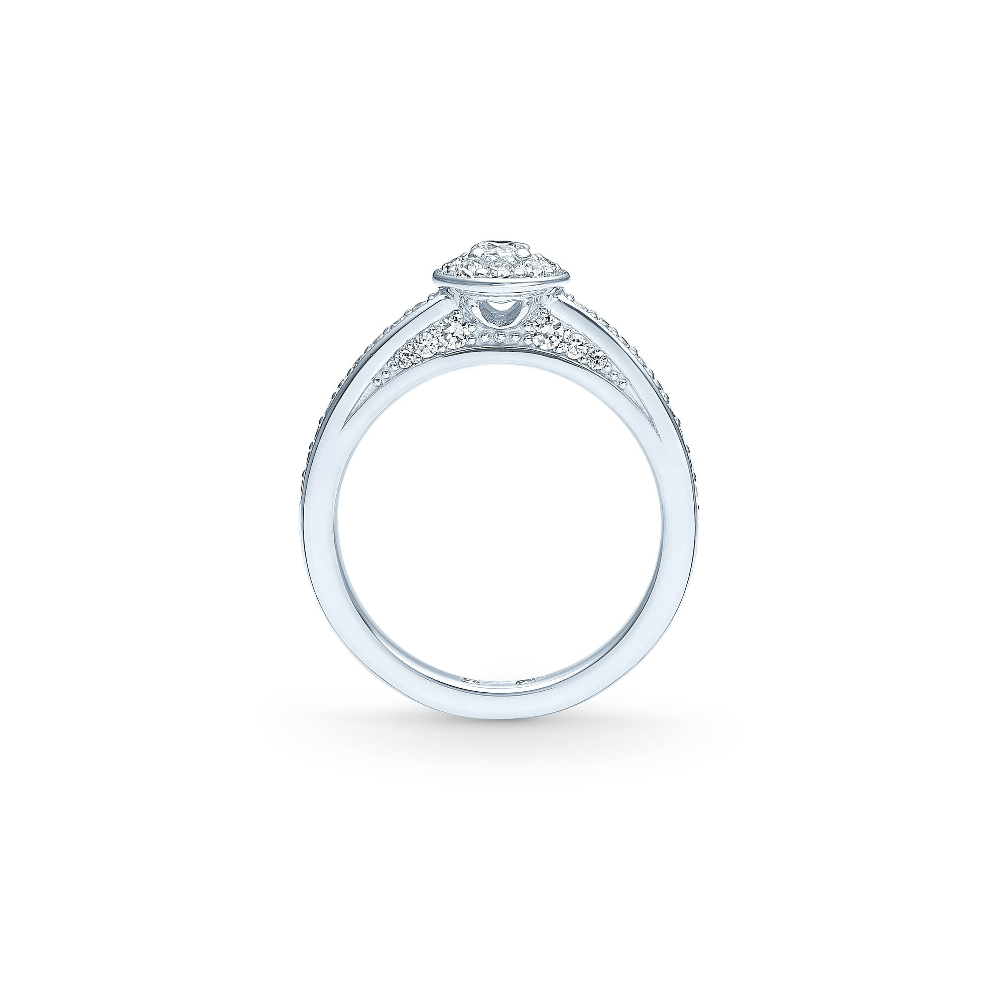 Eternity Diamond forlovelsesring i 18 karat hvidguld, set fra siden