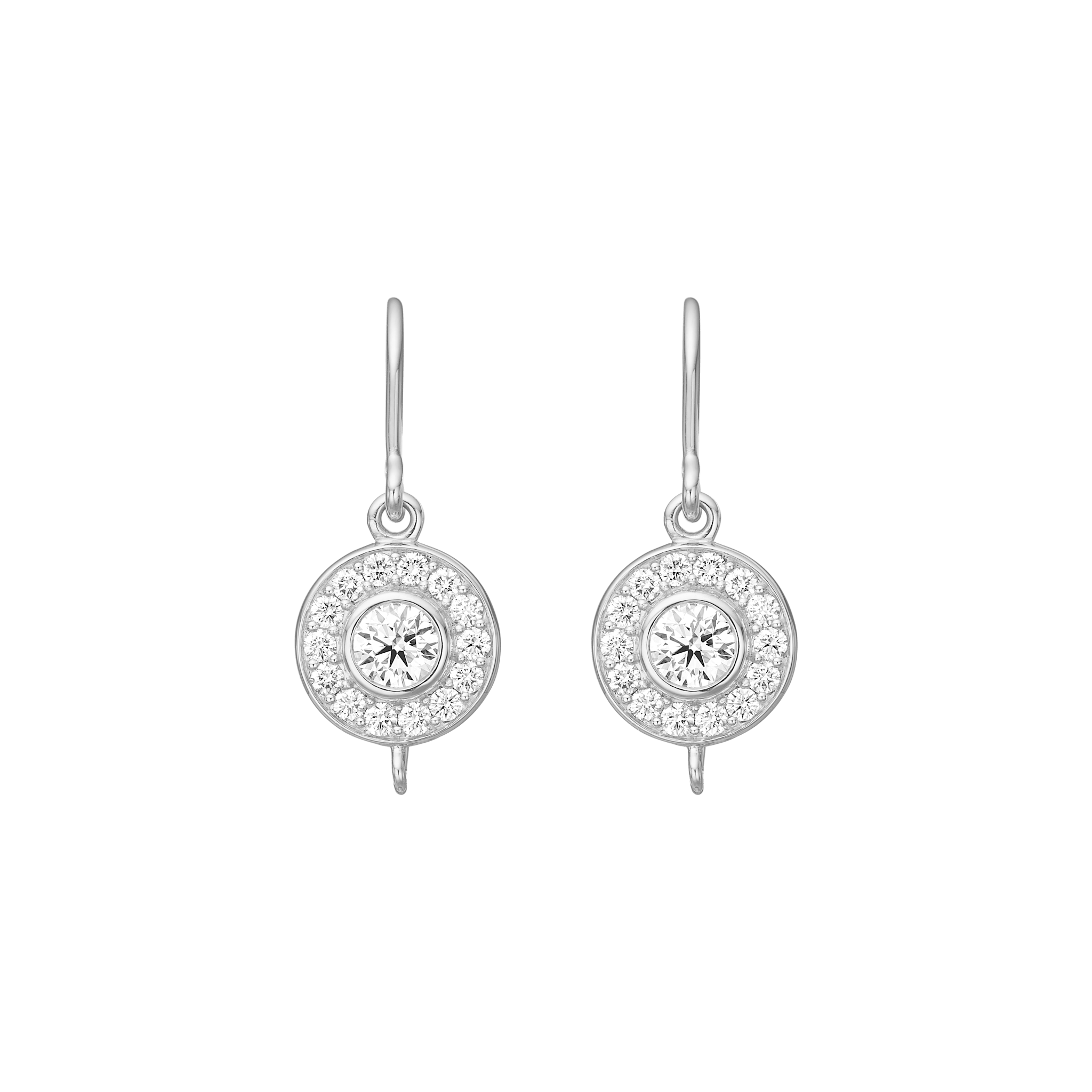 Heritage Earrings Base i 18K hvidguld – diamantbesat rundel med fransk krog, klar til aftagelige Ear Pendants