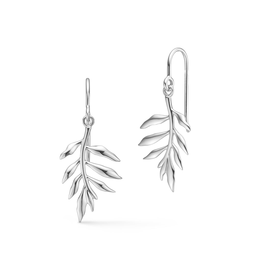 Tree of Life øreringe i hvidguld med bladformet design, set i profil