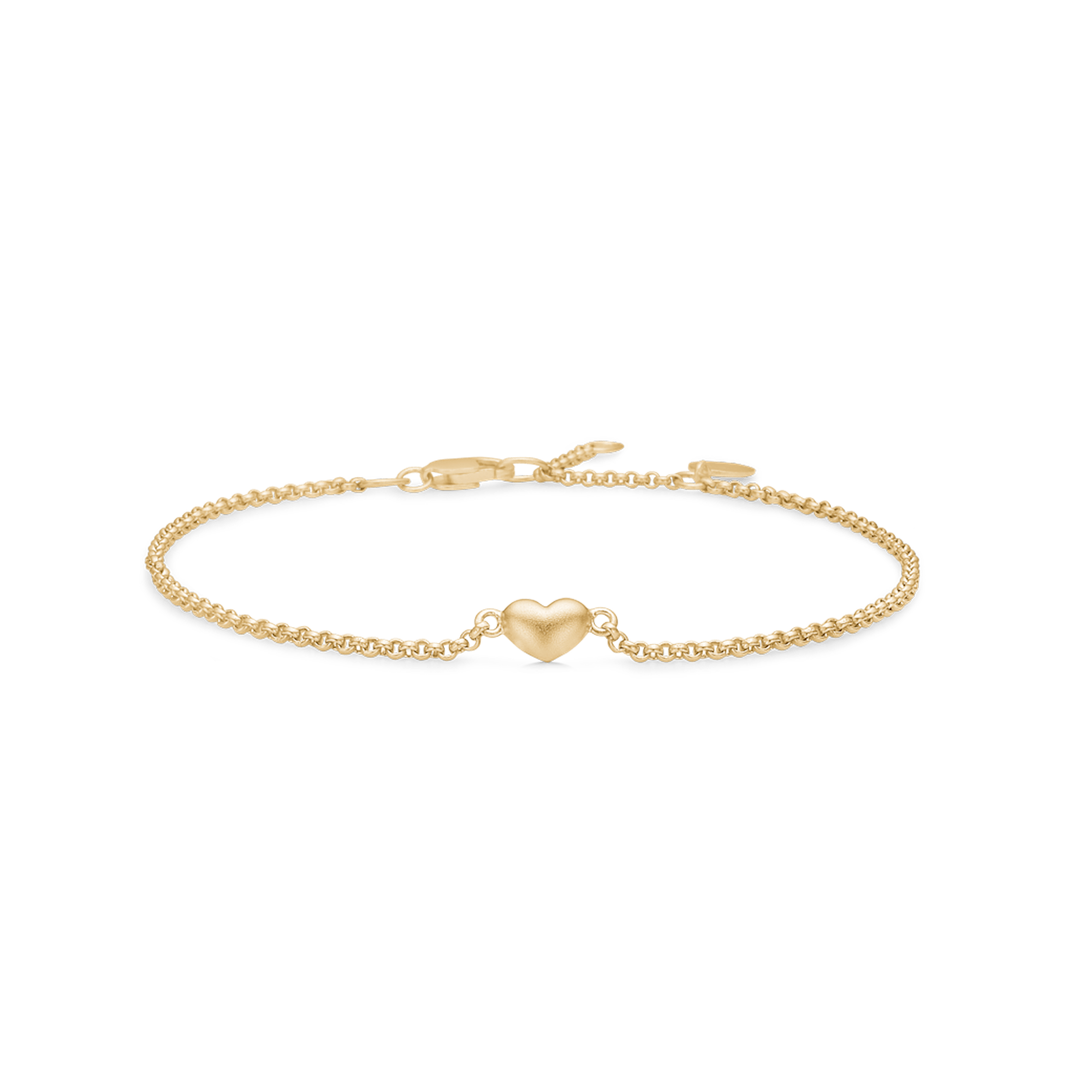 Love armbånd fra Julie Sandlau i forgyldt sølv - tynd kæde med et lille hjerteformet charm i midten