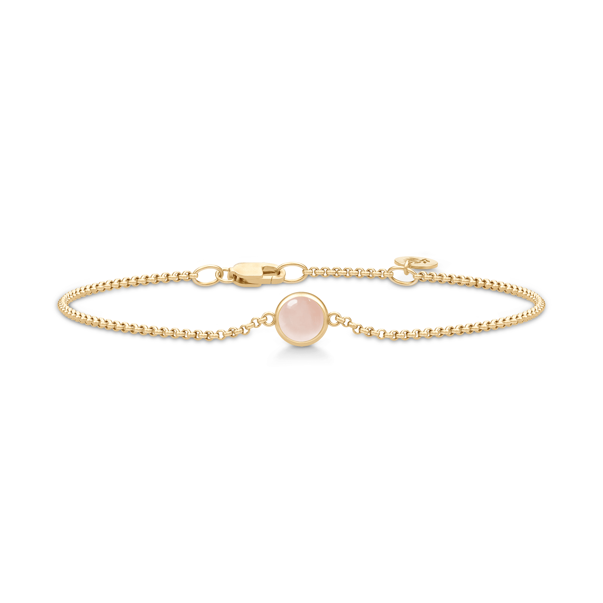 Primini armbånd fra Julie Sandlau i forgyldt sølv med lyserosa cabochon-krystal