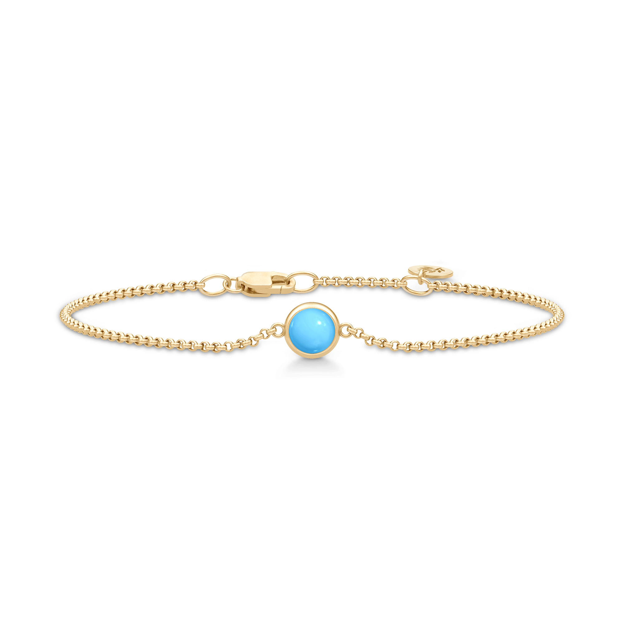 Primini armbånd fra Julie Sandlau i forgyldt sølv med rund tyrkisblå cabochon-krystal