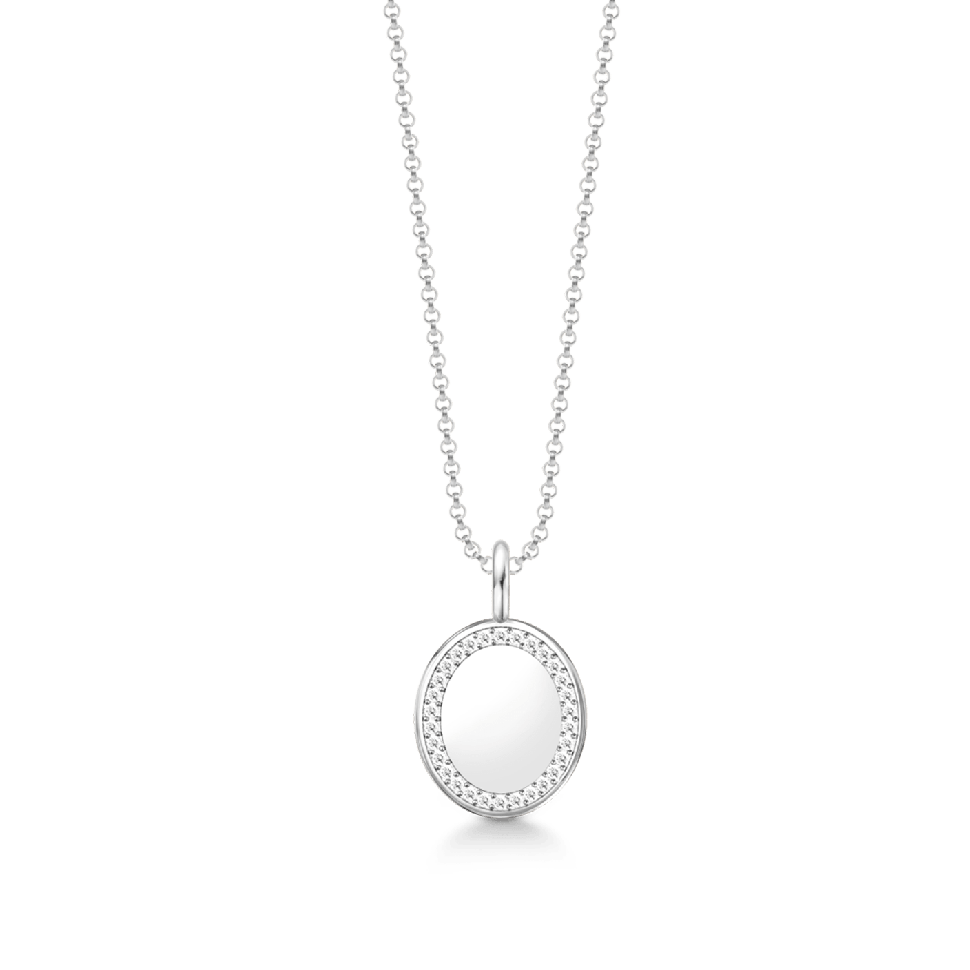 Medaljon-vedhæng i 18K hvidguld med diamantkant, uden gravering