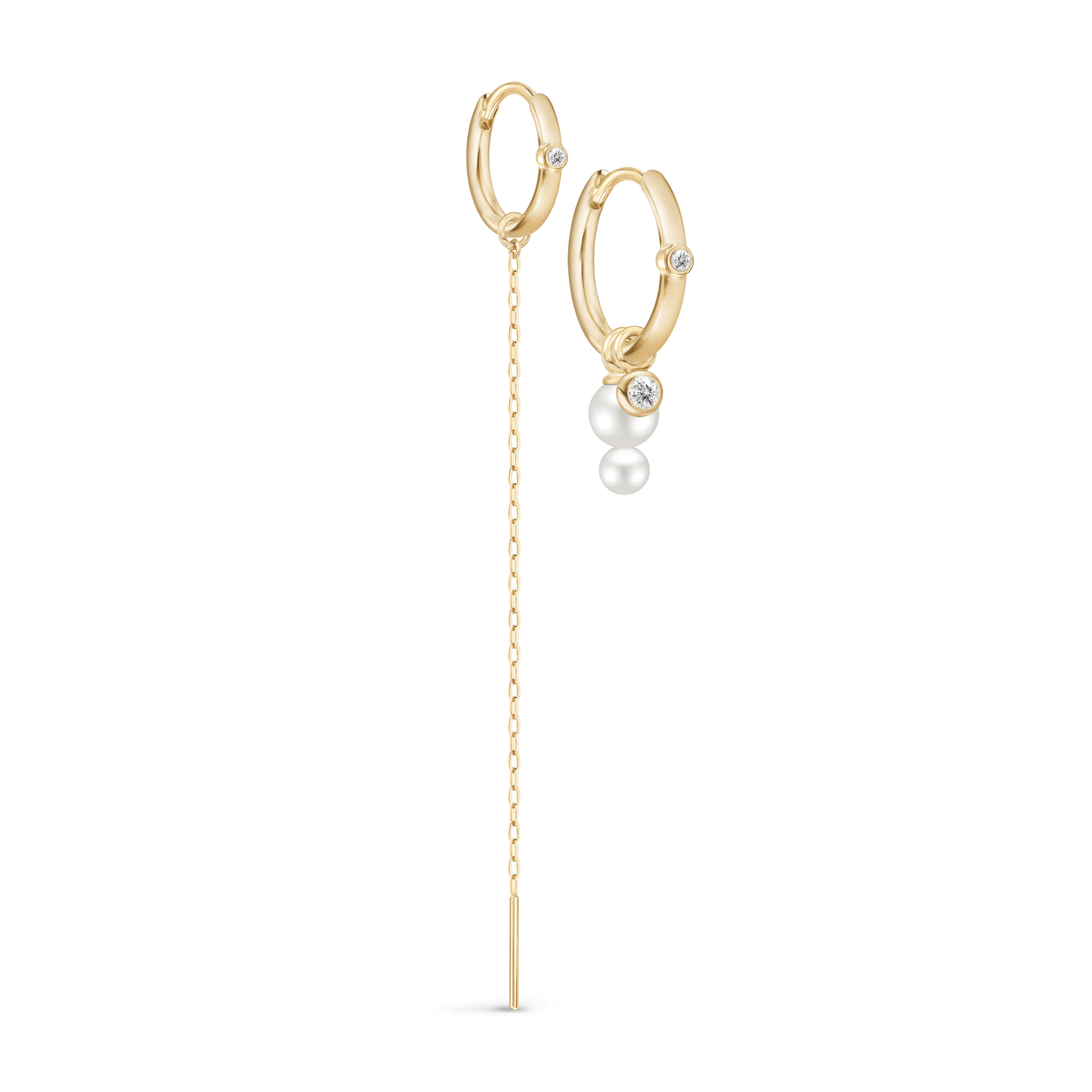 Duo Purity Hoop Look i guld med to hoops og hængende ferskvandsperlekæder