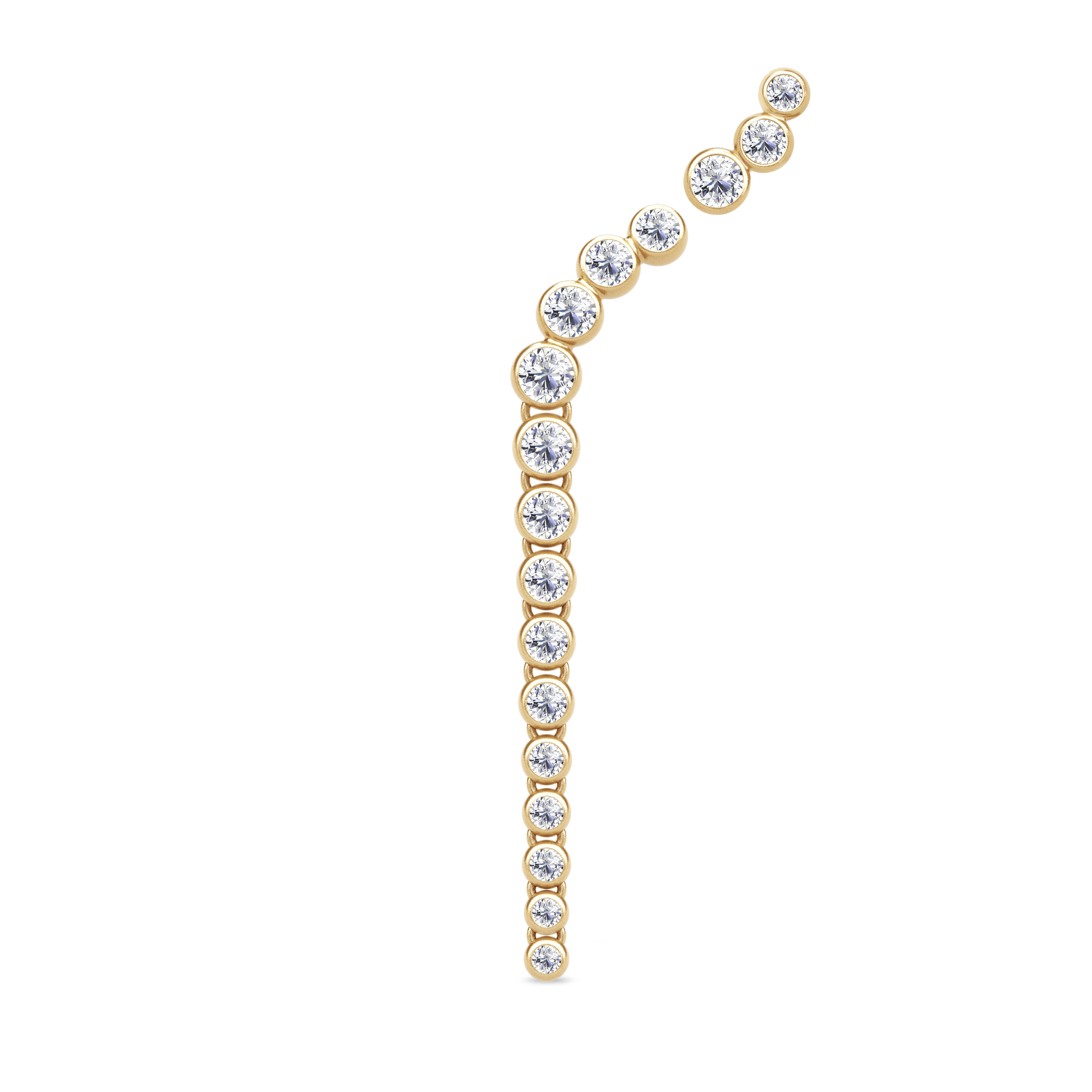 Lumi Combination 5 – smykke i 18K guld med bezel-fattede diamanter i stigende størrelse, product shot.