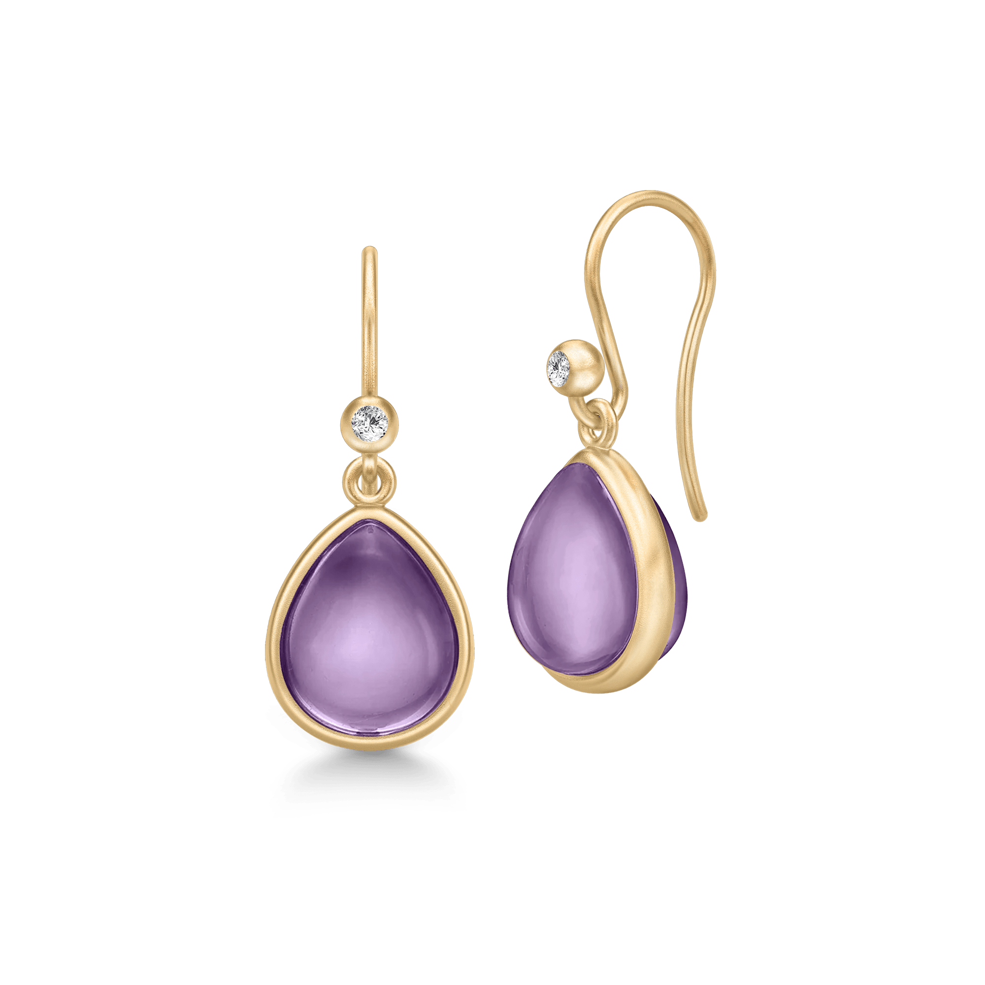 Paloma øreringe i forgyldt sølv med lilla pear cabochon-krystal