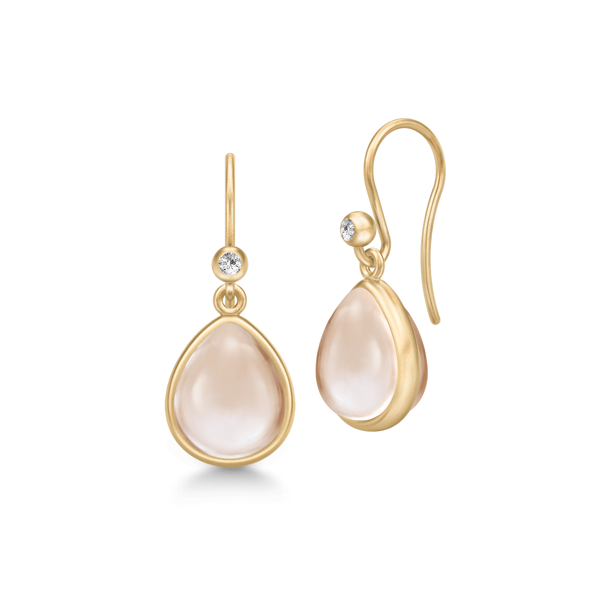 Paloma øreringe i forgyldt sølv med perlemorshvid-rosa pear cabochon-krystal