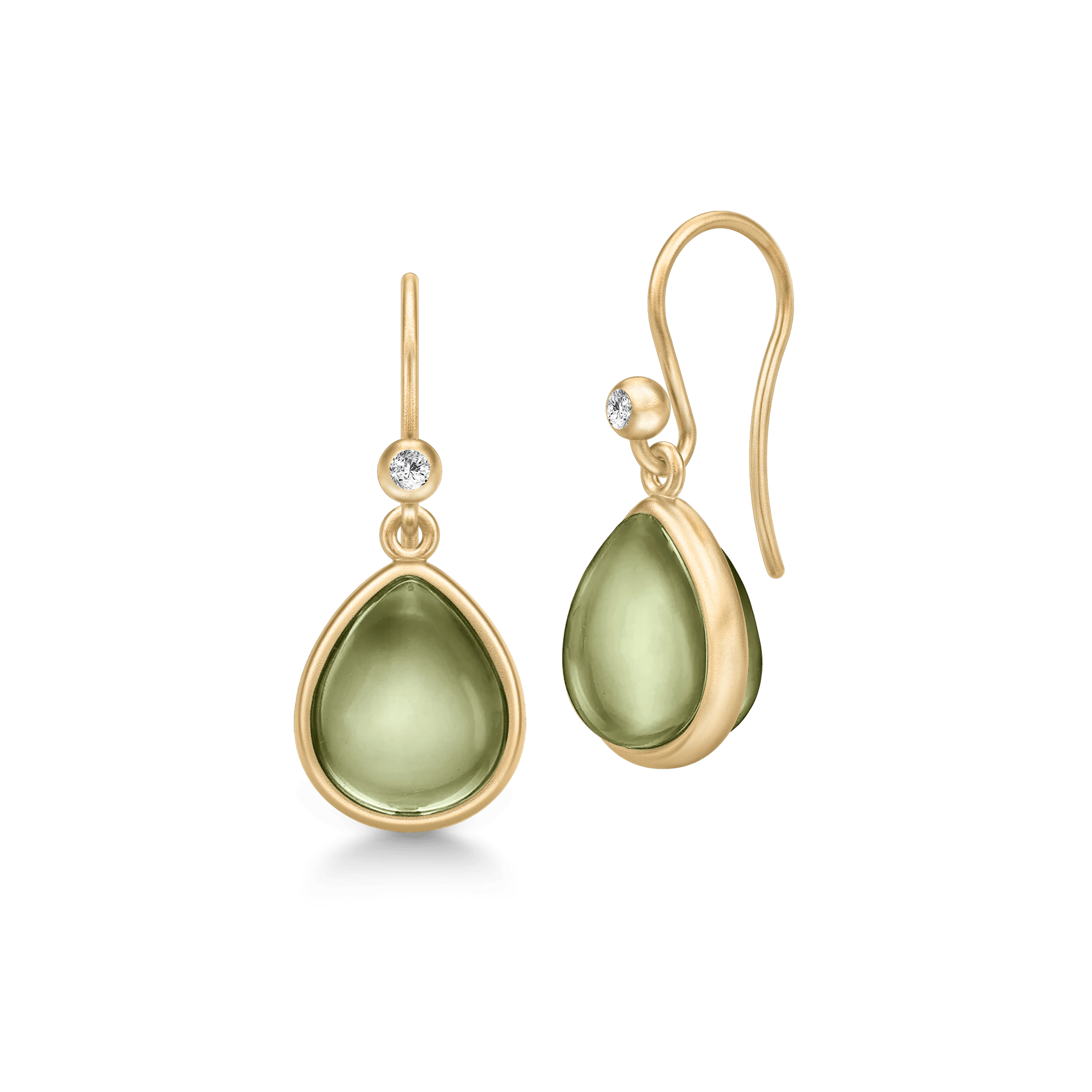 Paloma øreringe i forgyldt sølv med grøn pear cabochon-krystal