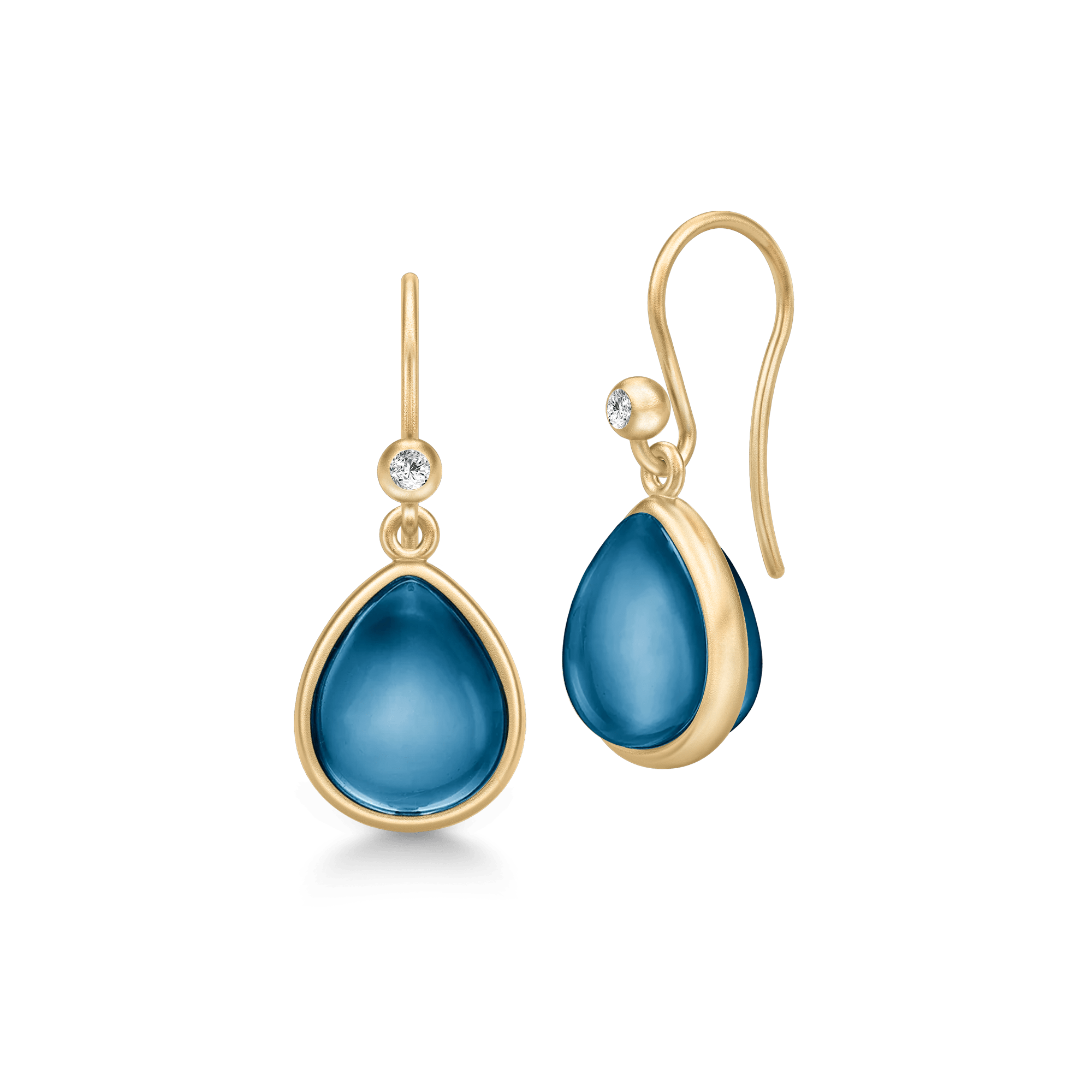 Paloma øreringe i forgyldt sølv med blå pear cabochon-krystal og diamant