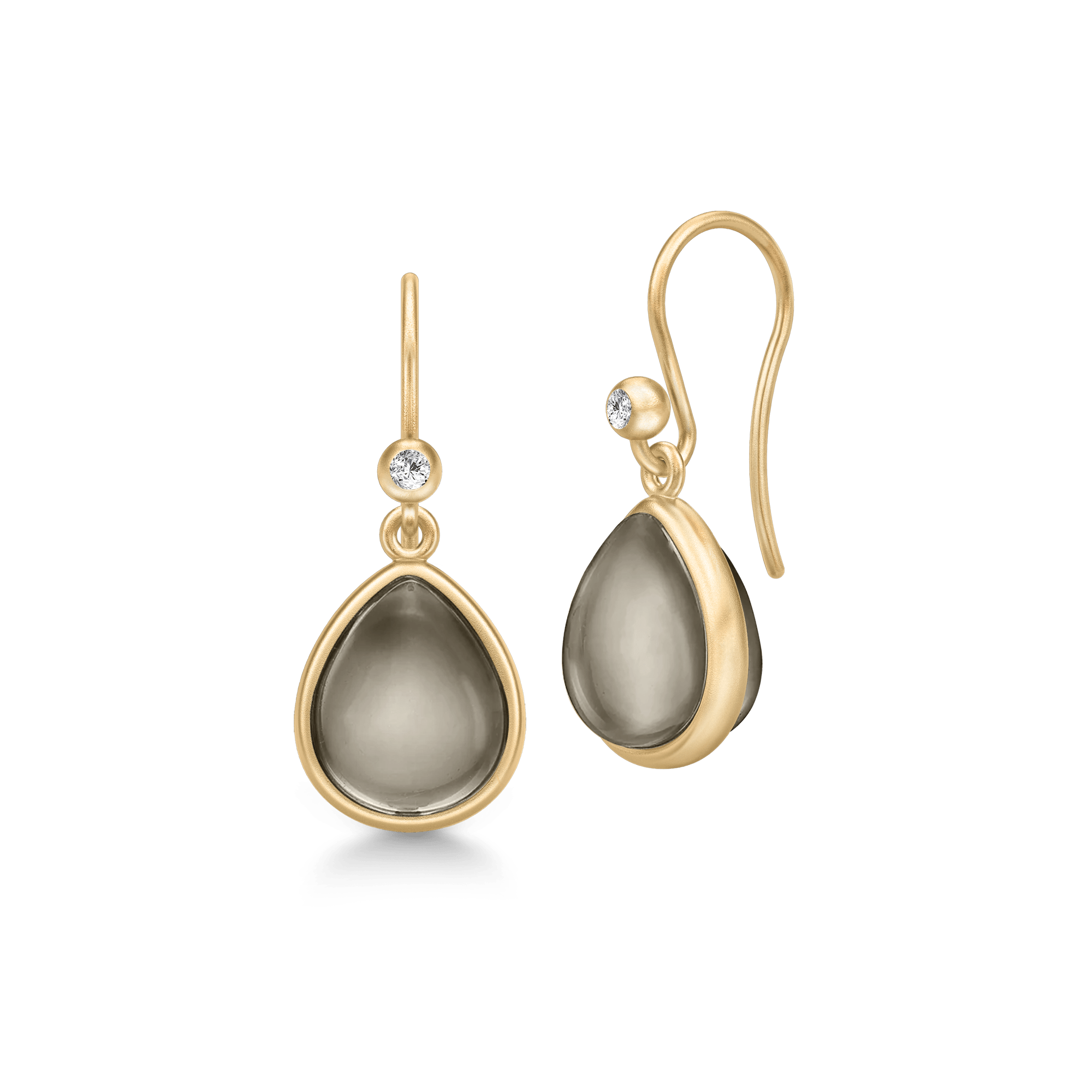 Paloma øreringe i forgyldt sølv med grå pear cabochon-krystal