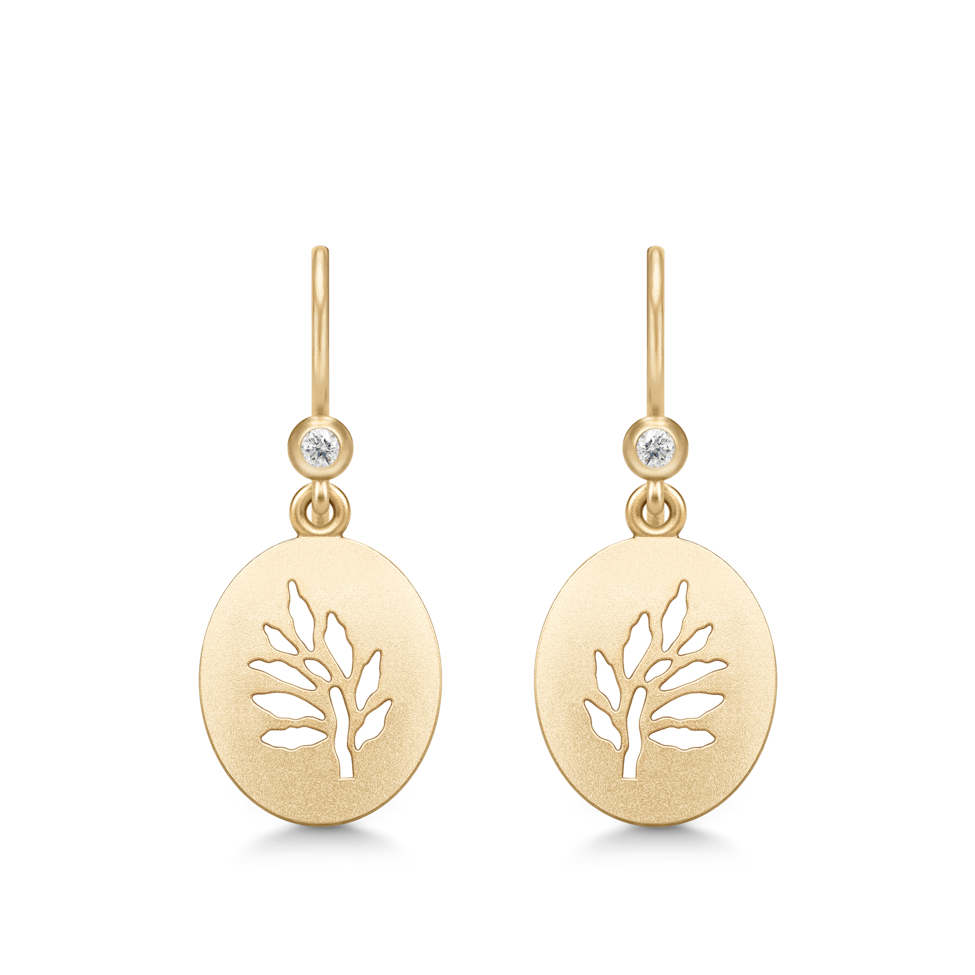 Tree of Life Signet Earrings i forgyldt sølv med klar zirkonia på krogen