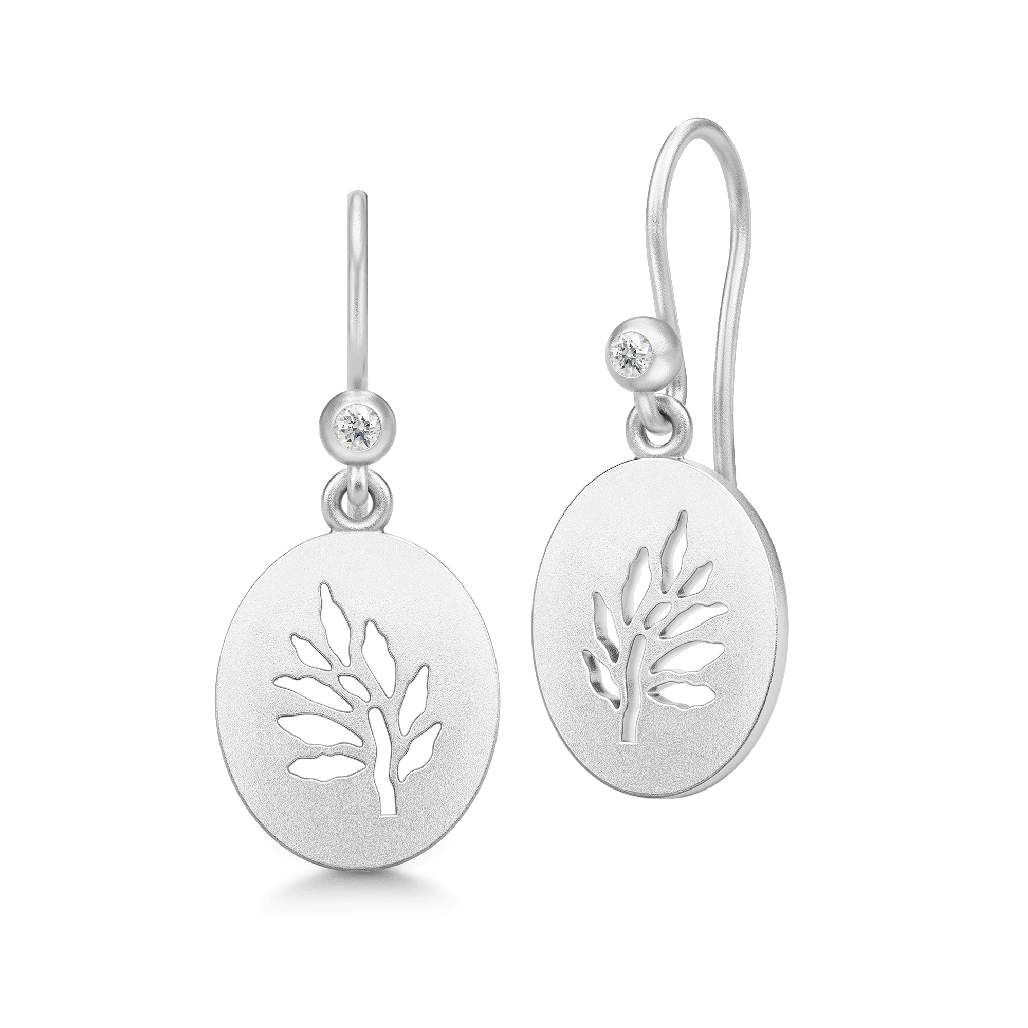Tree of Life Signet Earrings - ovale vedhæng med bladmotiv i rhodineret sølv