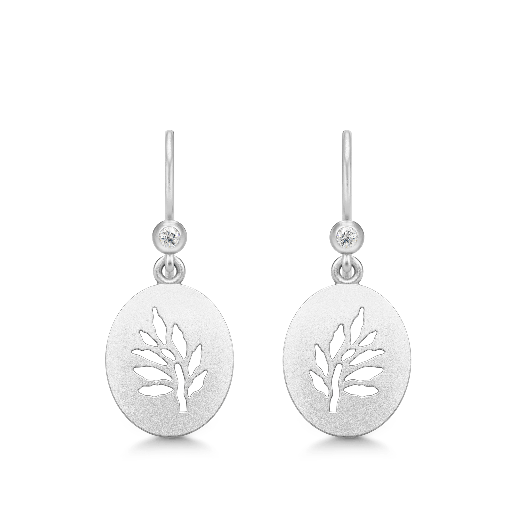 Tree of Life Signet Earrings set tæt på - bladmotiv i rhodineret sølv