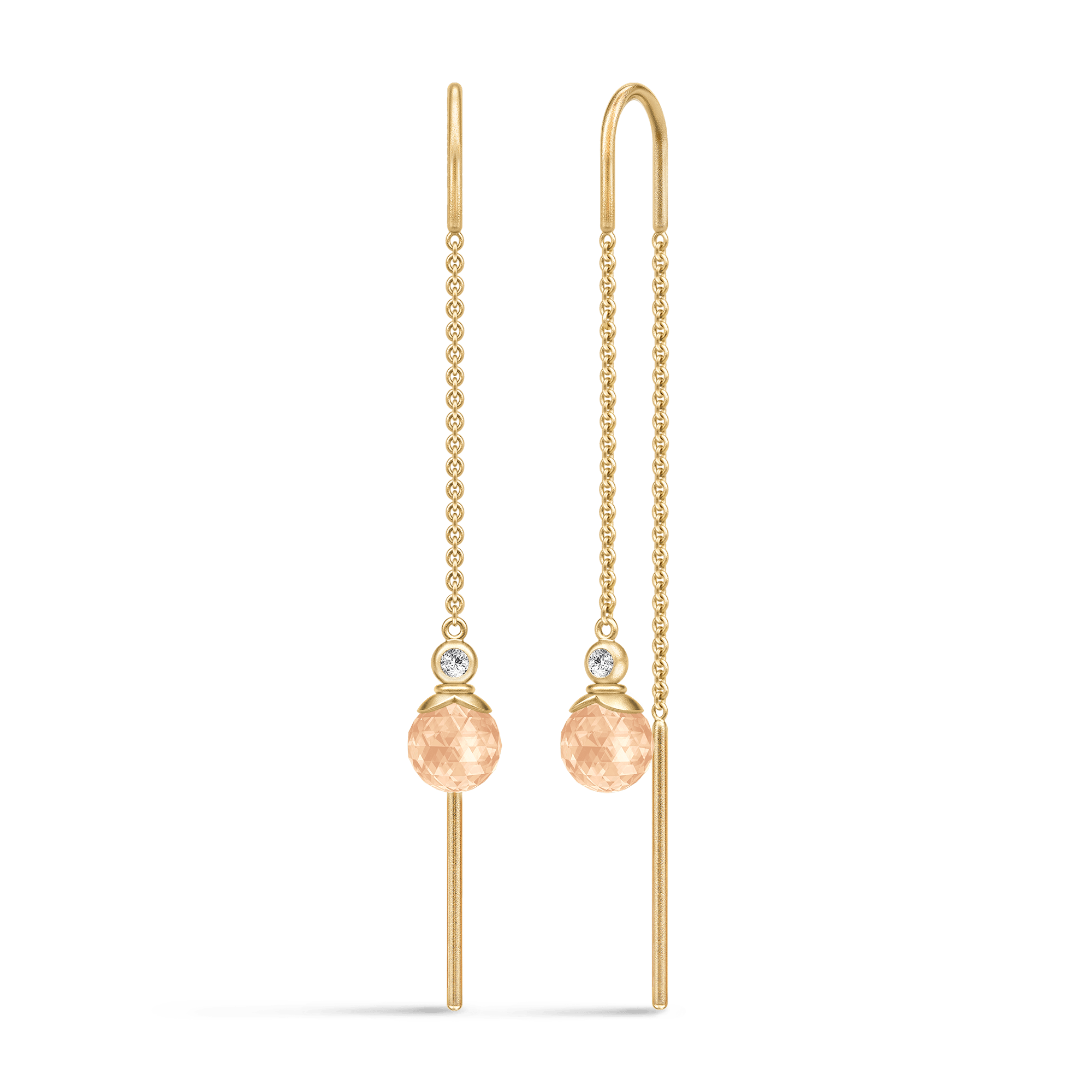 Berry Chain Earrings i forgyldt sølv med ferskenfarvet facetteret krystal og cubic zirconia
