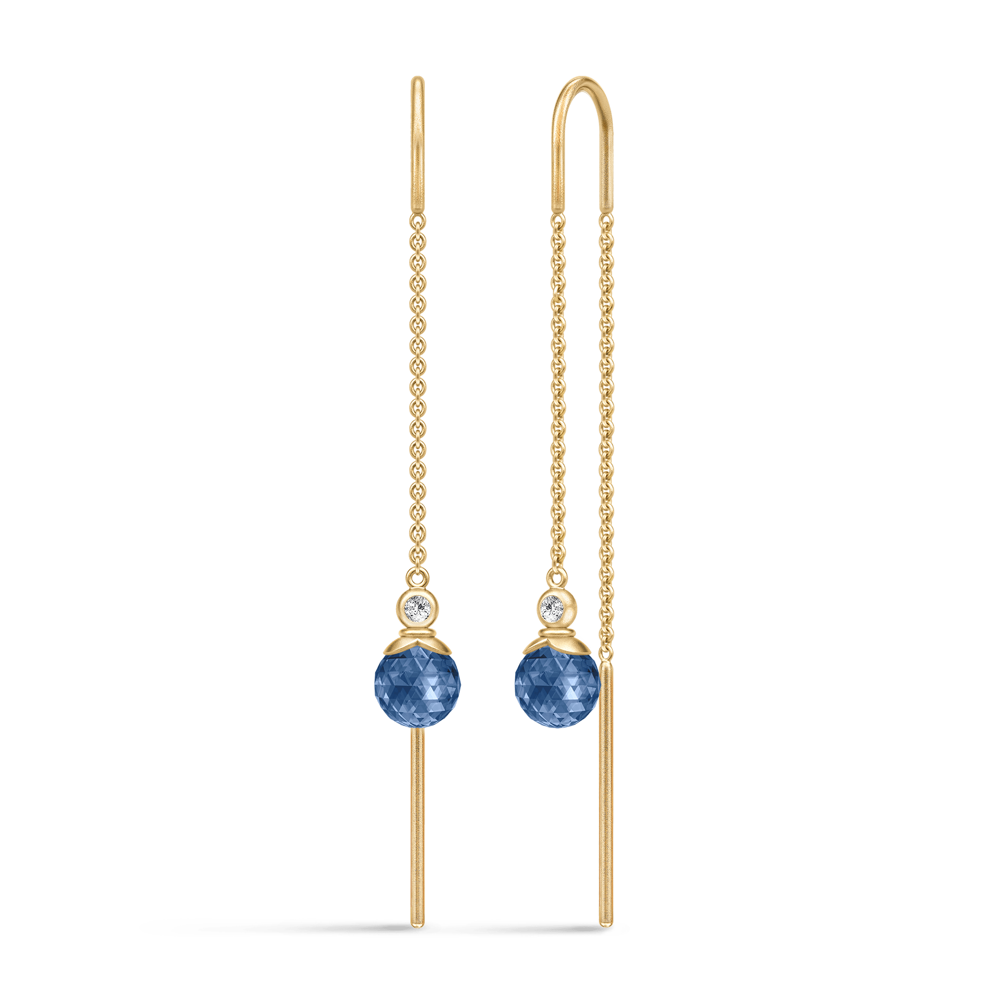 Berry Chain Earrings i forgyldt sølv med blå facetteret krystal og cubic zirconia