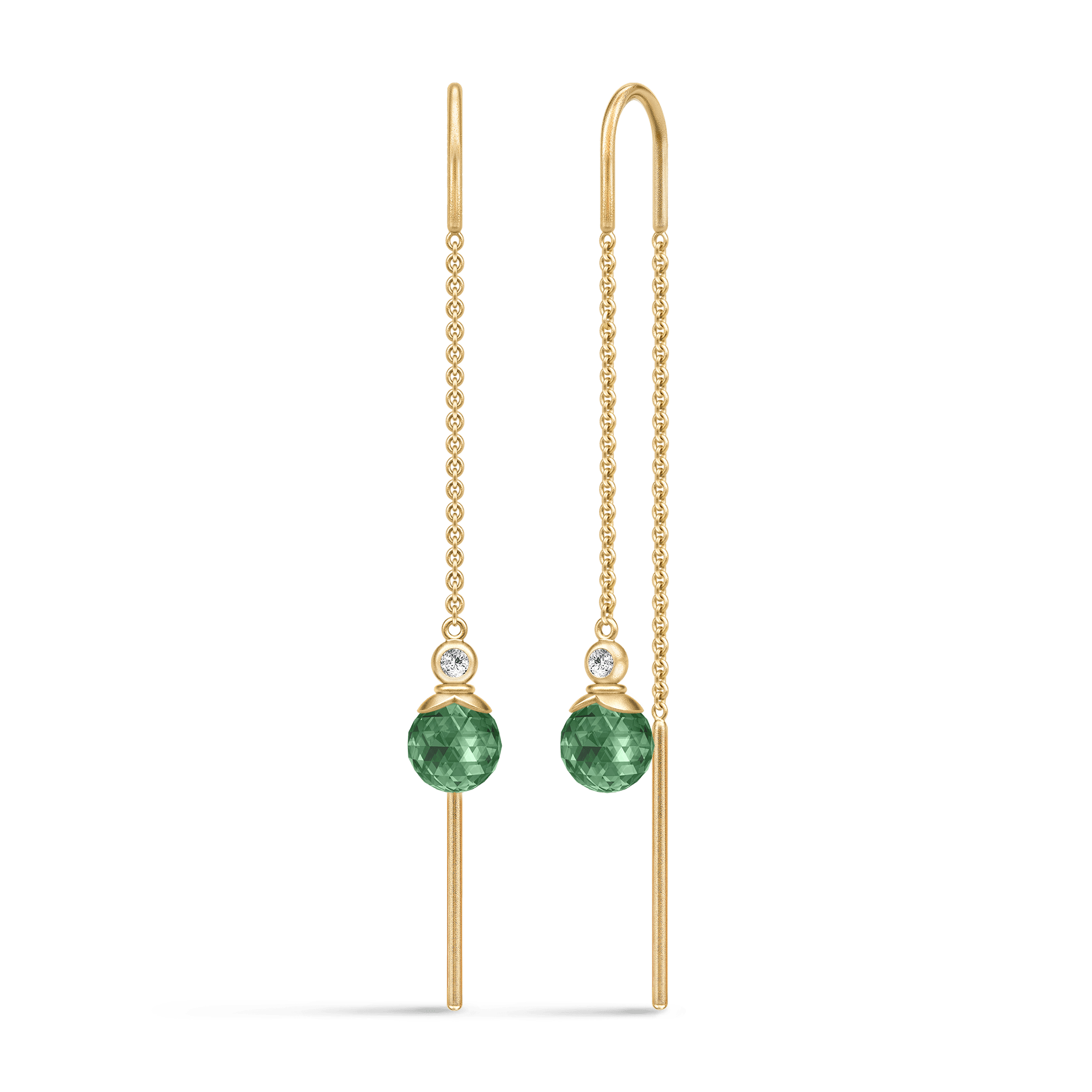 Berry Chain Earrings i forgyldt sølv med grøn facetteret krystal og cubic zirconia