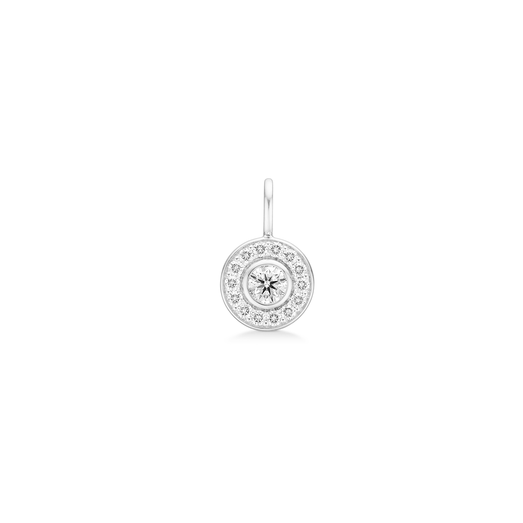 Heritage Pendant i 18kt hvidguld med diamanthalo, produktfoto forfra