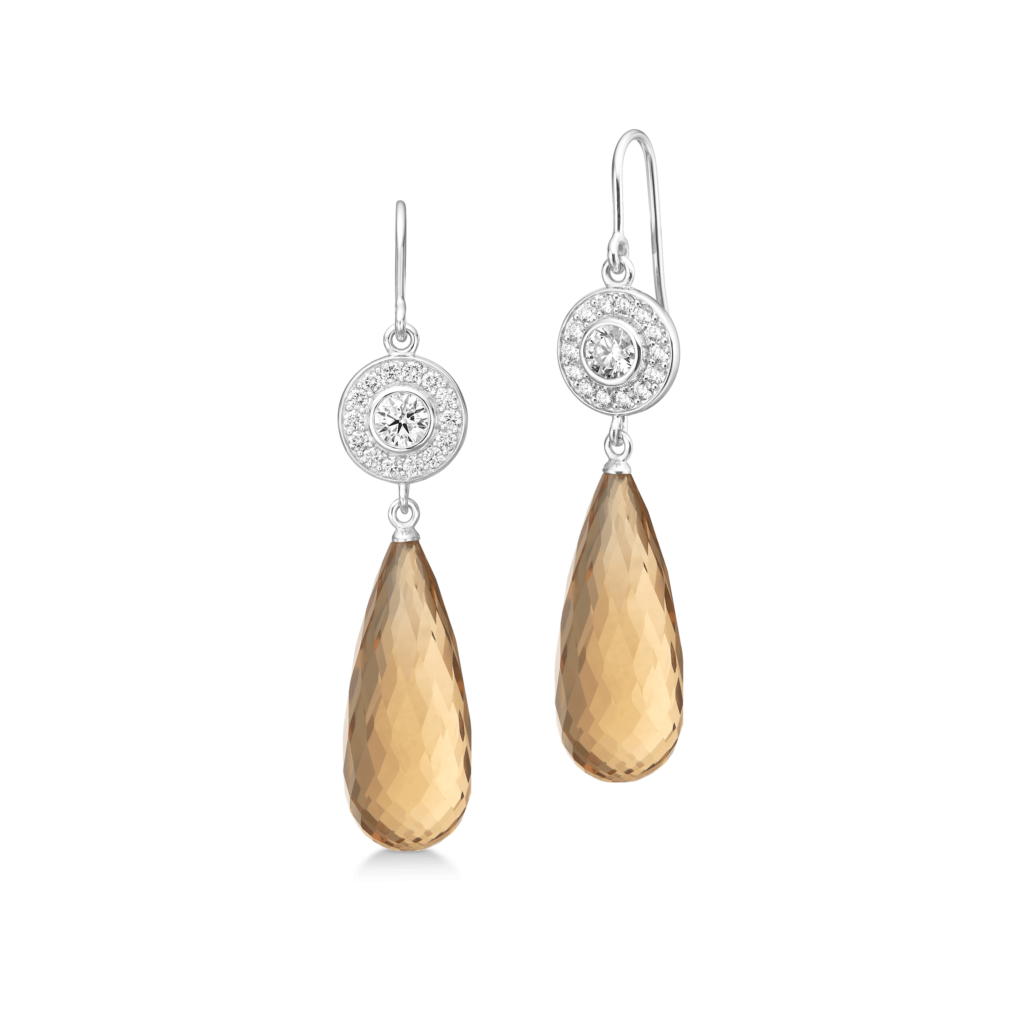 Heritage Earrings i 18kt hvidguld med pavésatte diamanter og Champagne Quartz-brioletdråbe