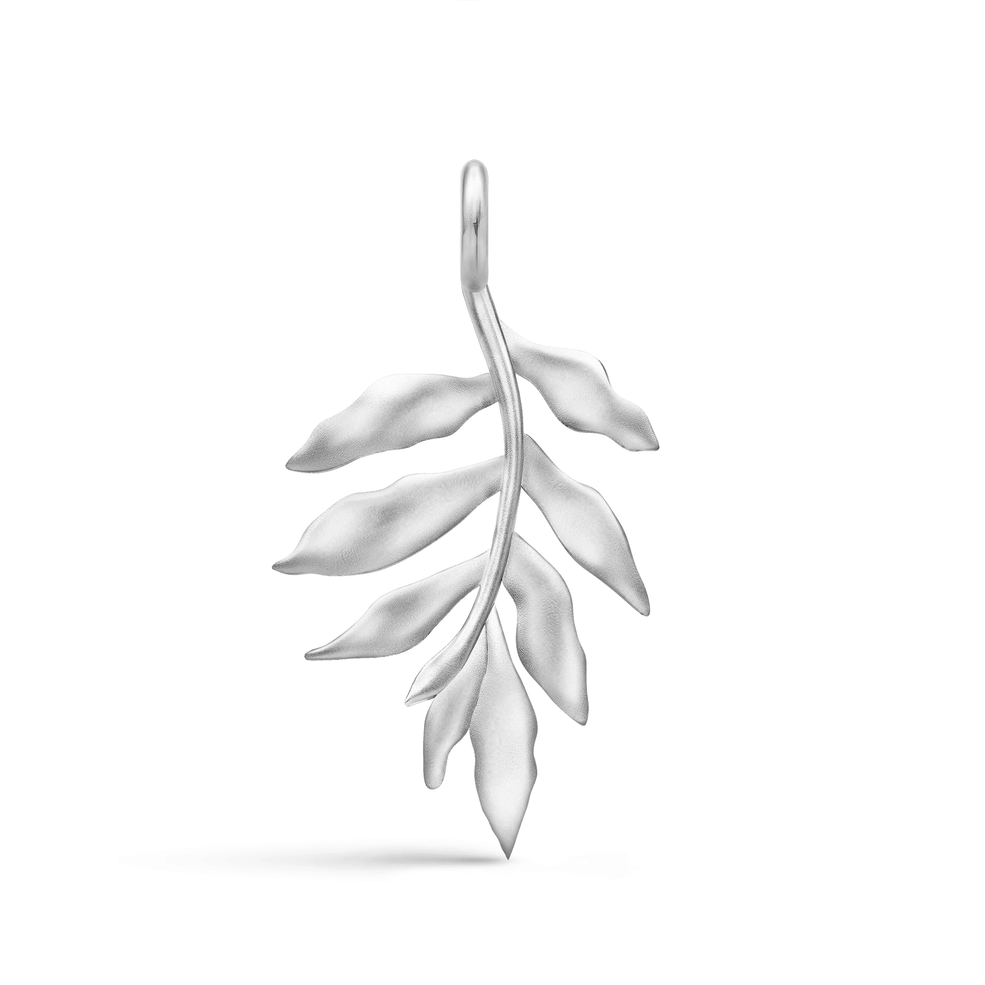 Tree of Life vedhæng, bladformet design i satinrhodineret sølv, vinklet visning