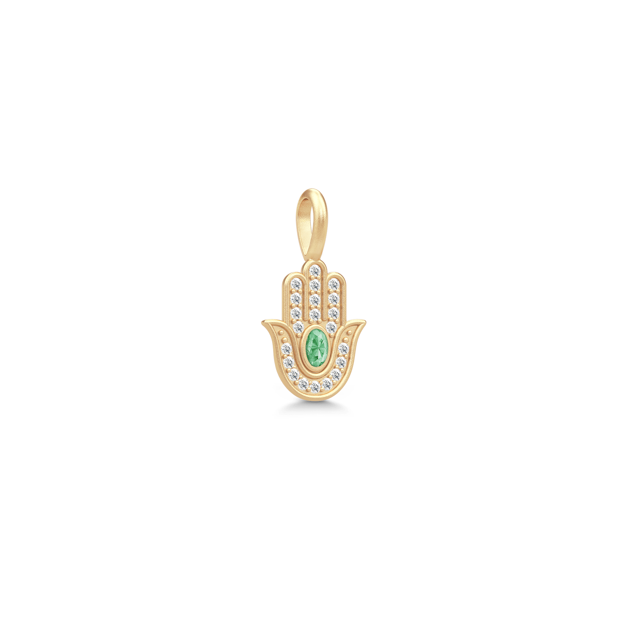Hamsa Protection vedhæng i forgyldt sølv, set fra siden