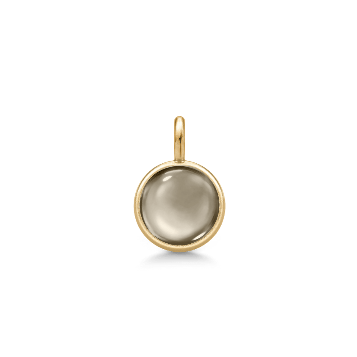Prime Pendant i guld med røgfarvet cabochonslebet krystal, set forfra