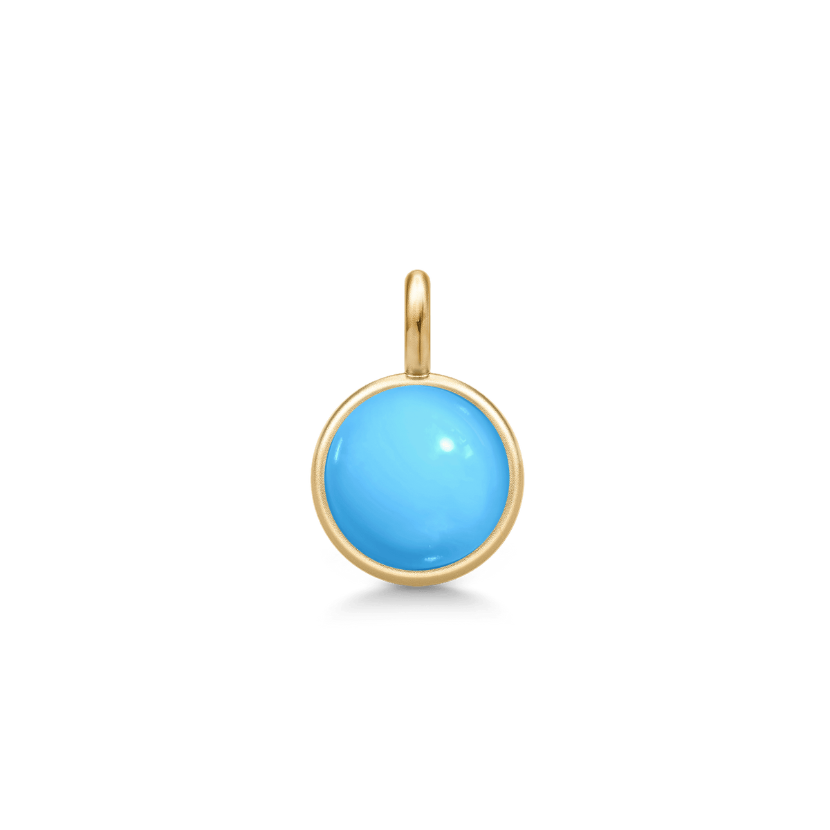 Prime Pendant i guld med turkisblå cabochonslebet krystal, set forfra
